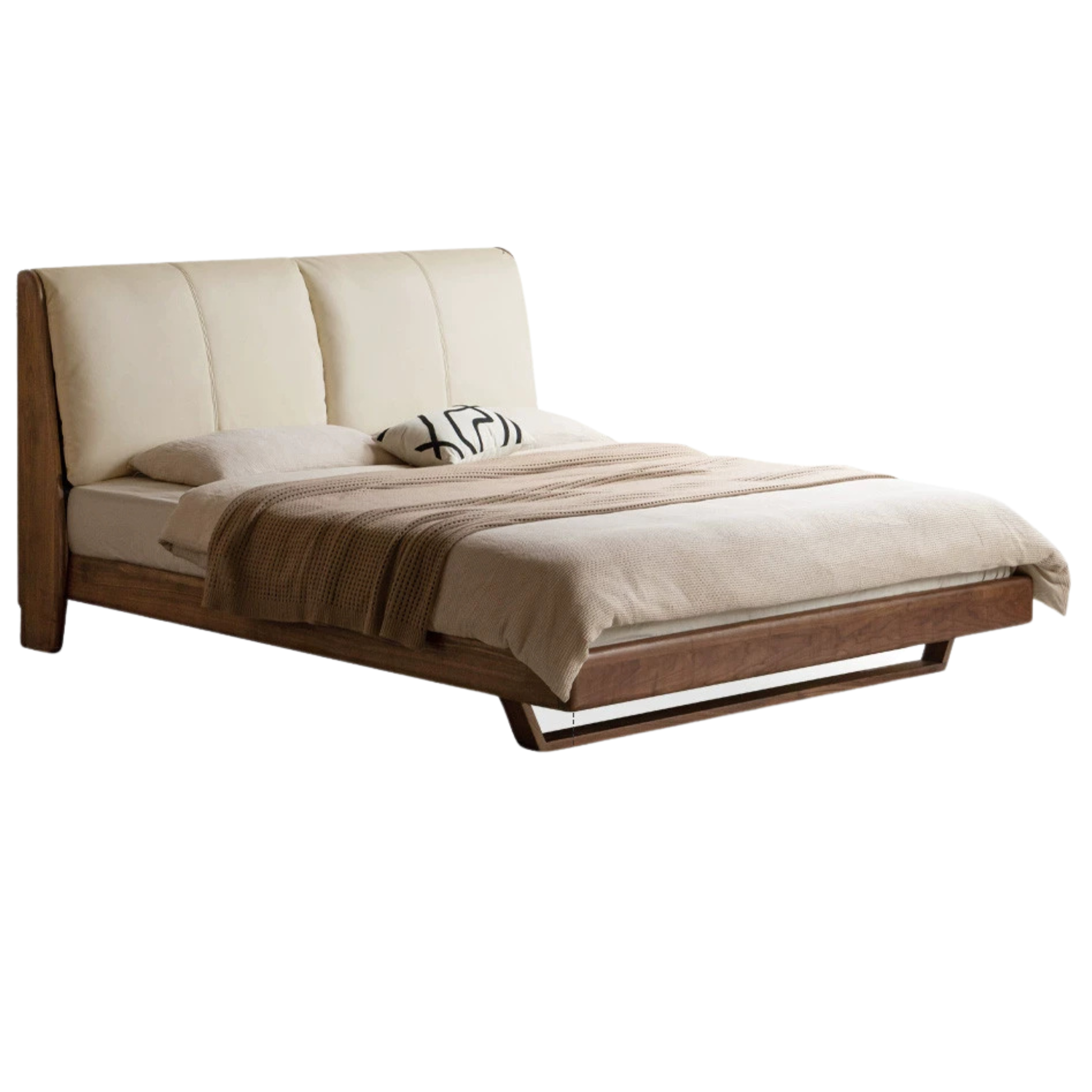 Black Walnut Solid Wood Genuine Leather Soft Bed Italian Light Luxury