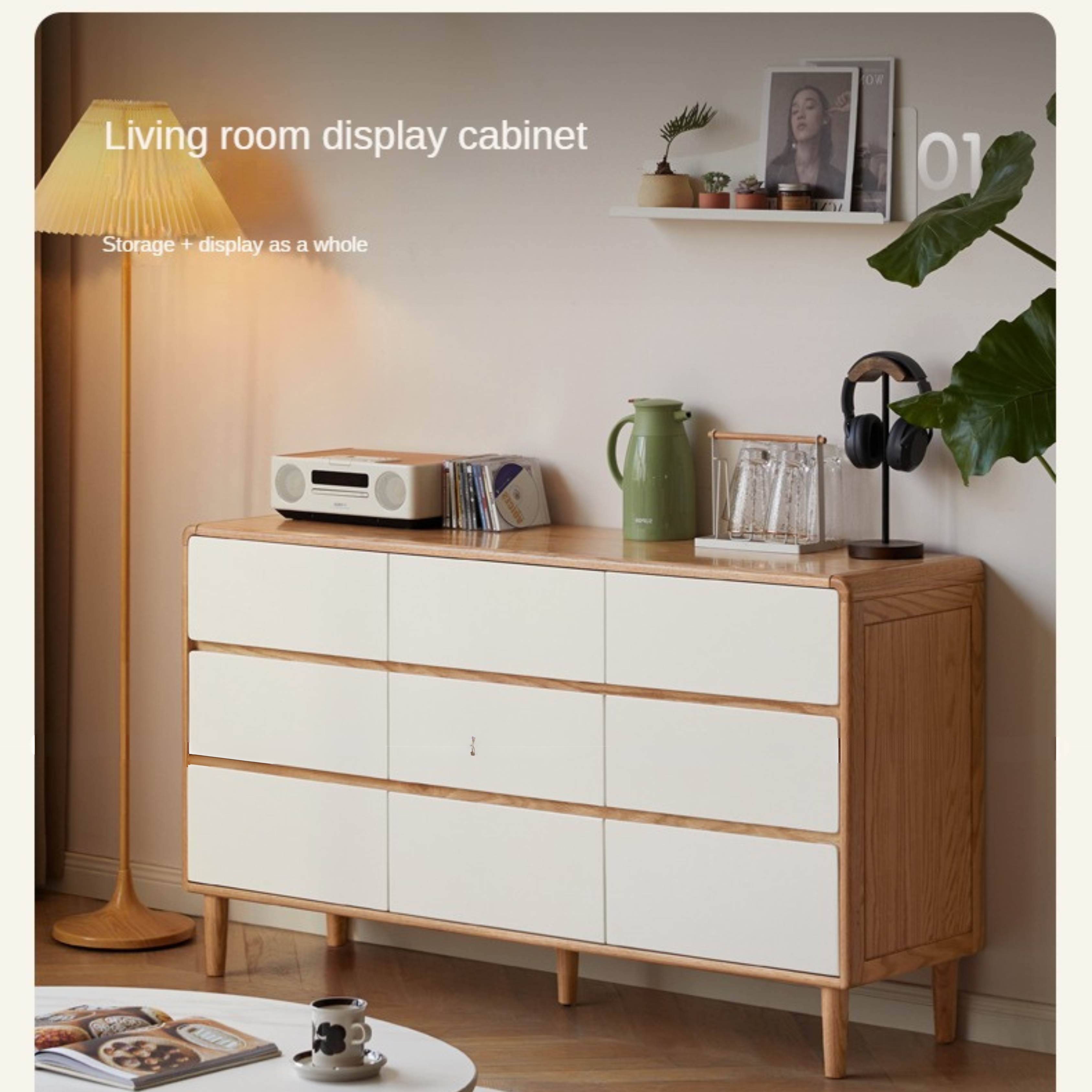 Oak Solid Wood Modern Nine Drawer Cabinet
