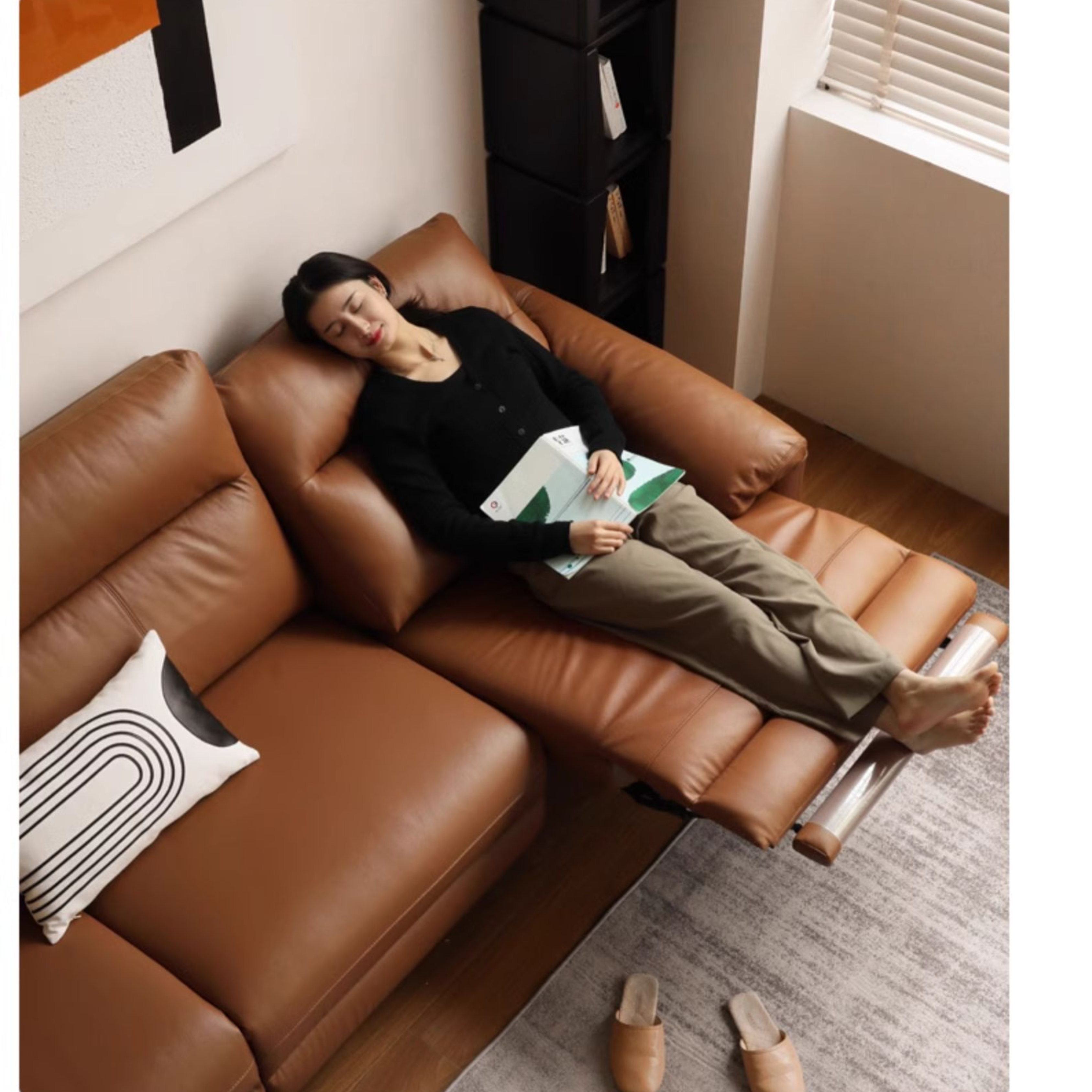 Leather Electric Zero Wall Sofa Italian Light Luxury