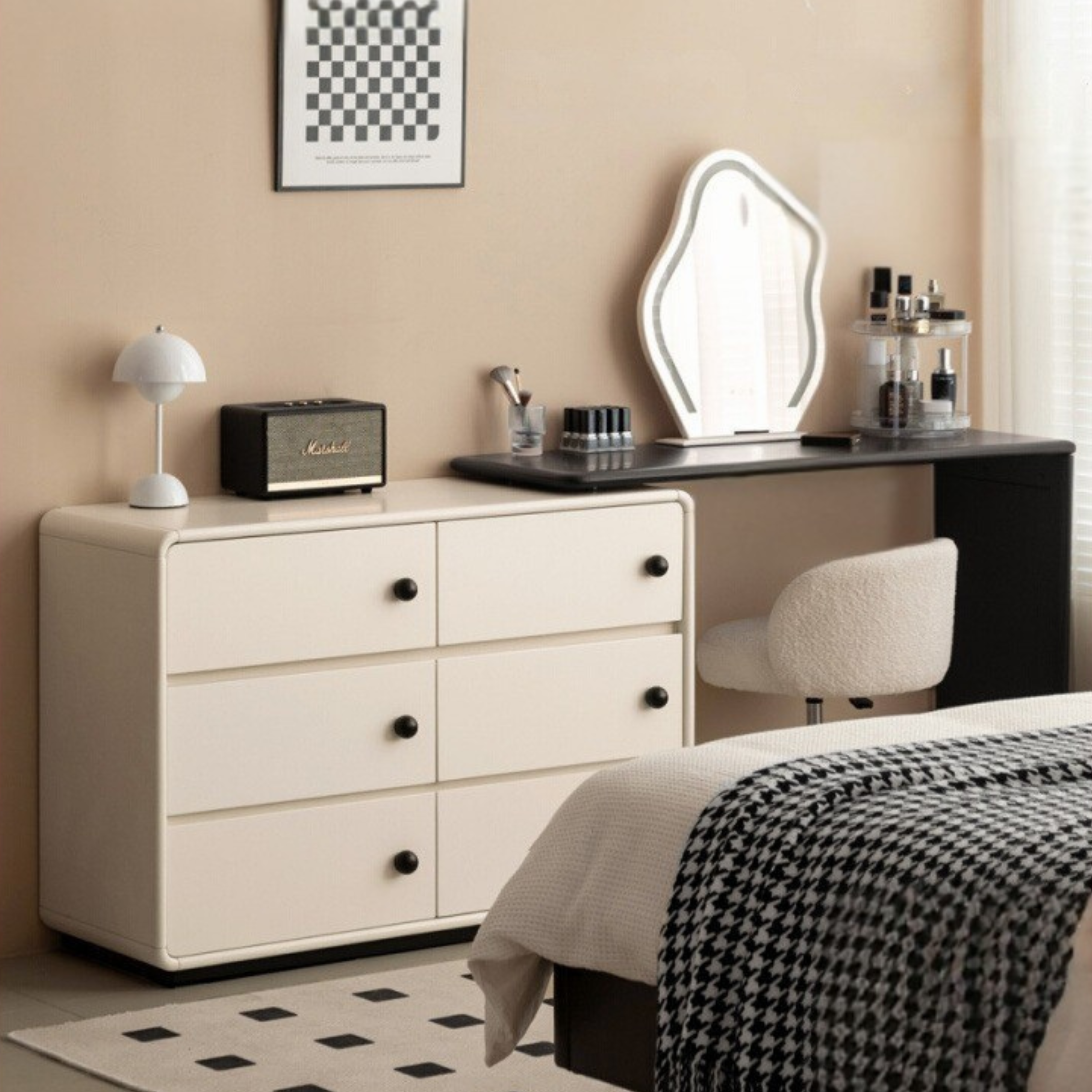 Rubber Solid Wood Cream Style Dressing Table