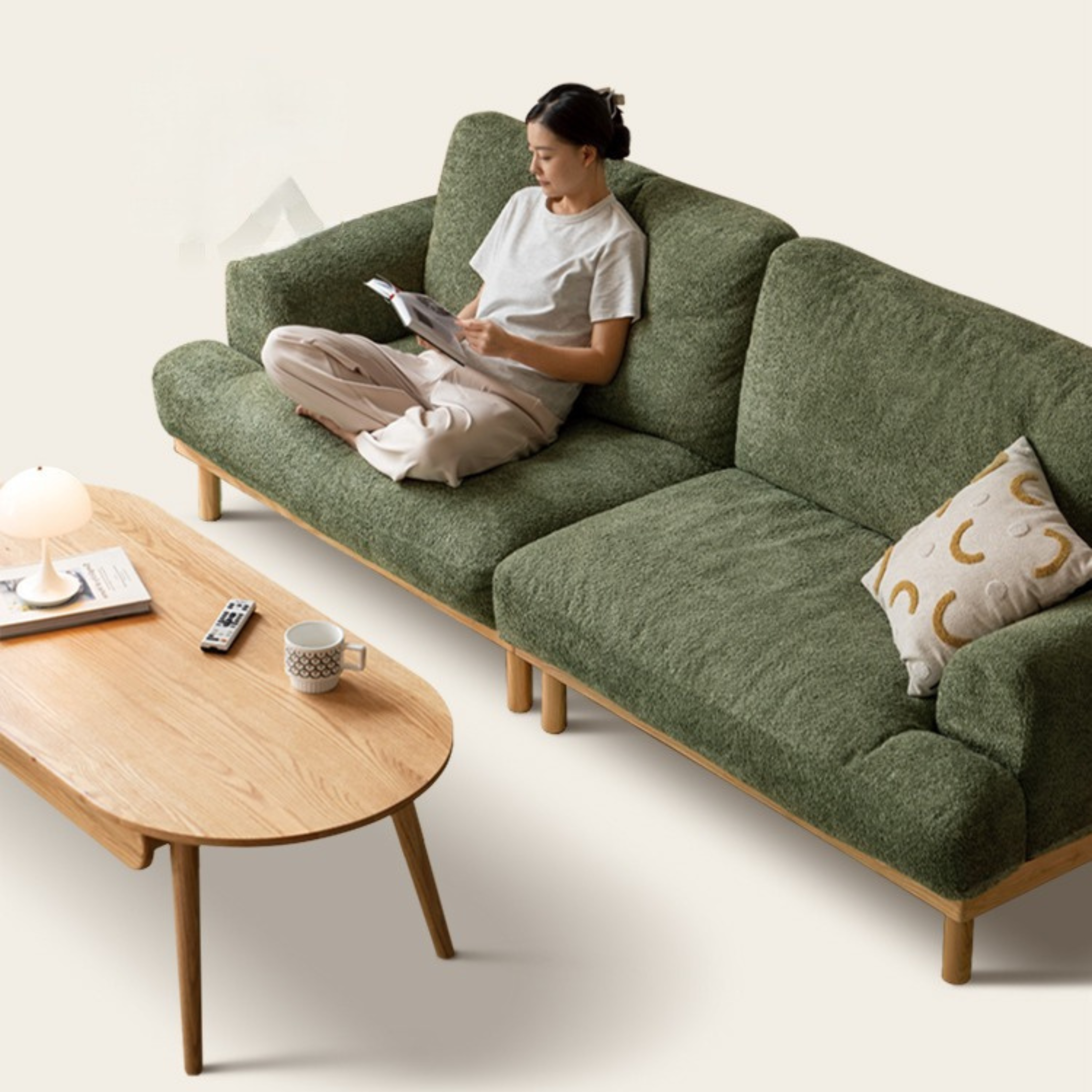 Ash Solid Wood Fabric Sofa Nordic Modern