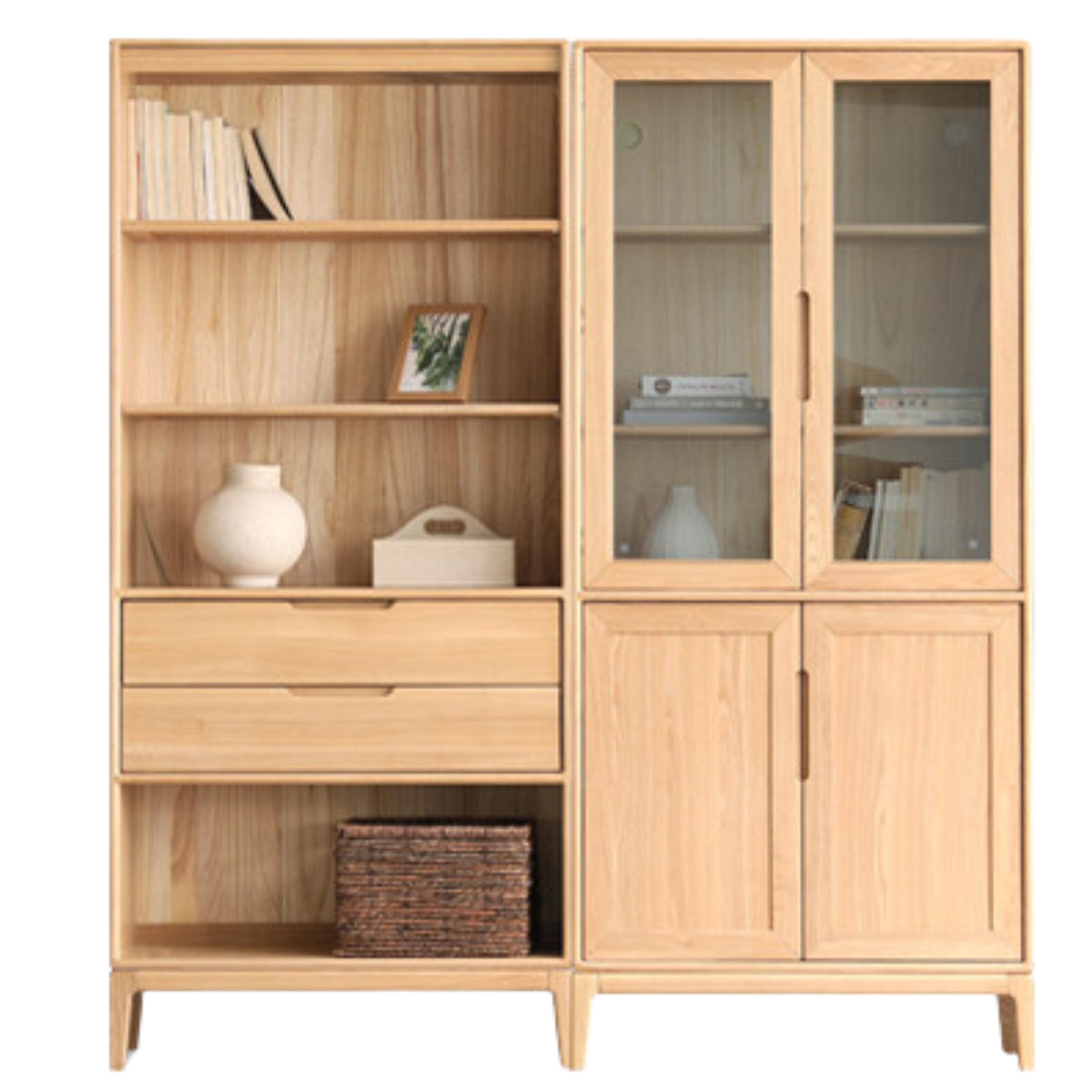 Ash Solid Wood Floor-Standing Bookcase Whole Wall Free Combination Bookshelf