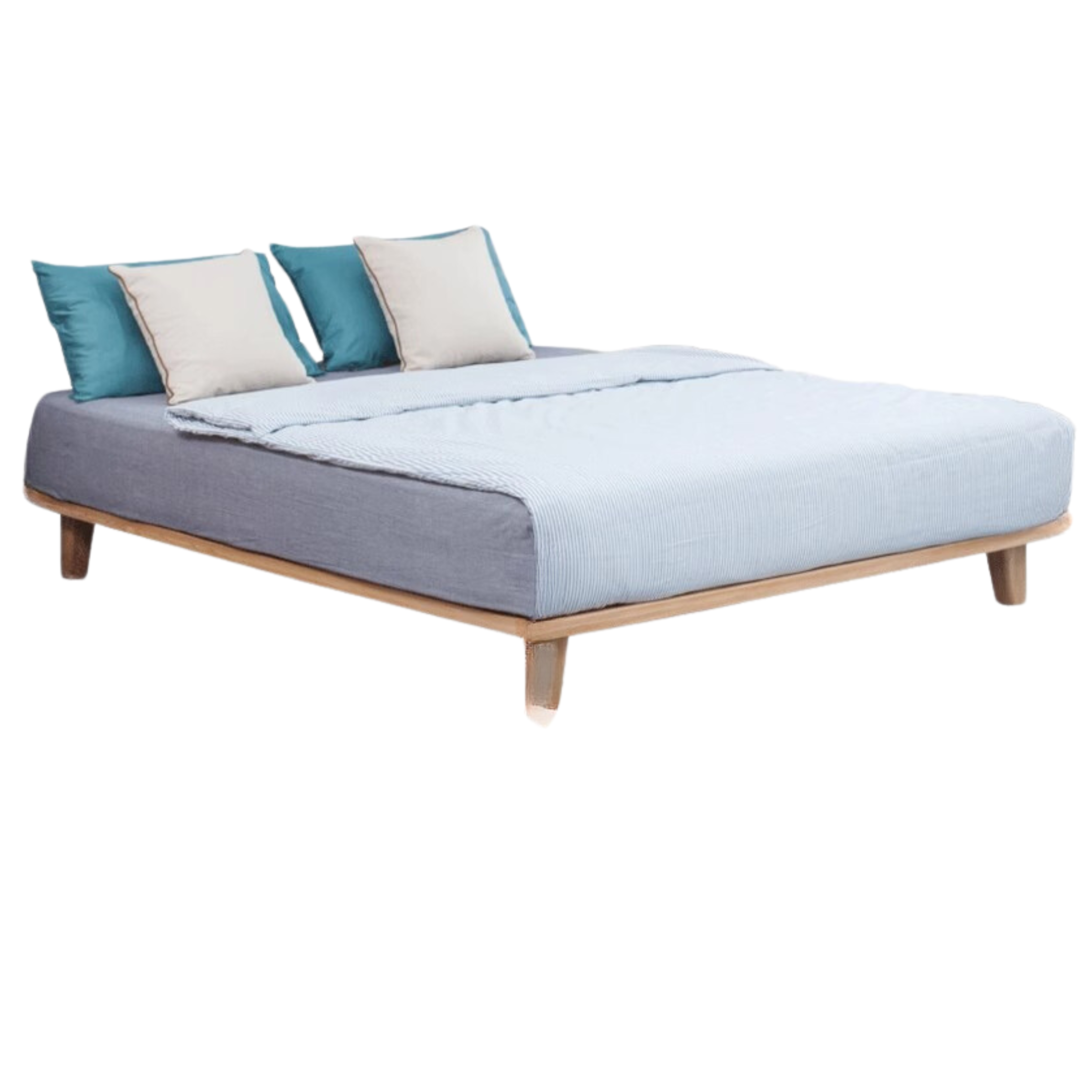 Oak solid wood platform bed, headboard-free bed<