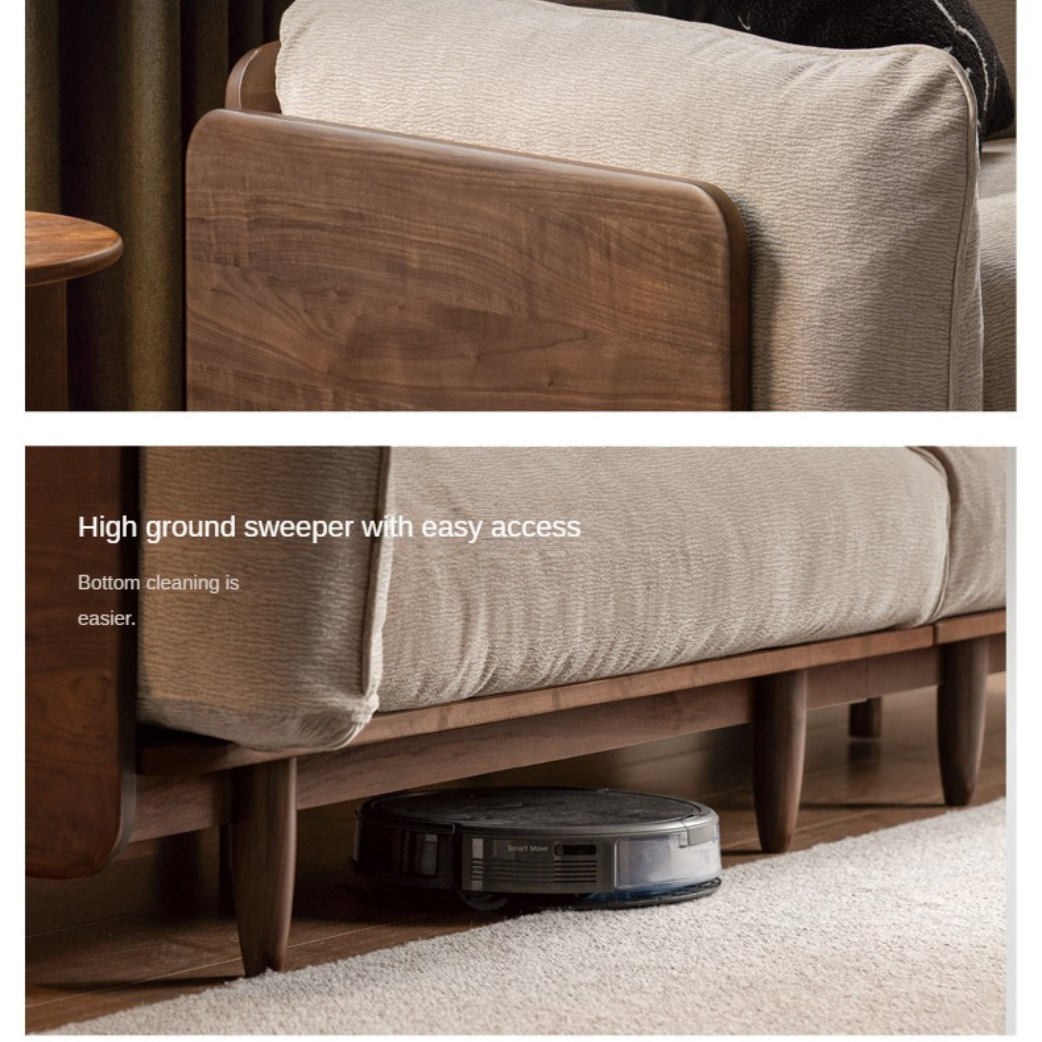 Black Walnut Solid Wood Fabric Straight Sofa