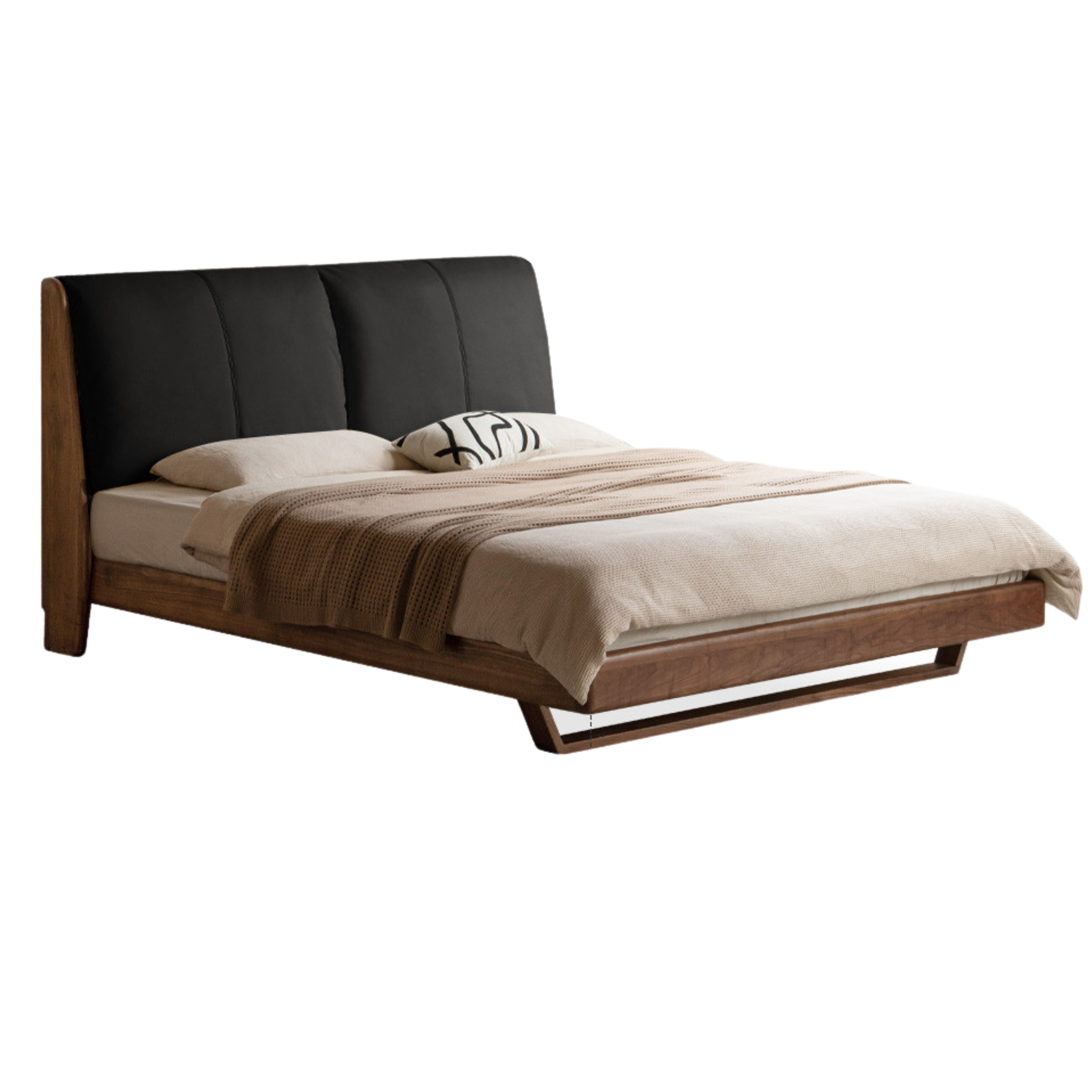 Black Walnut Solid Wood Genuine Leather Soft Bed Italian Light Luxury