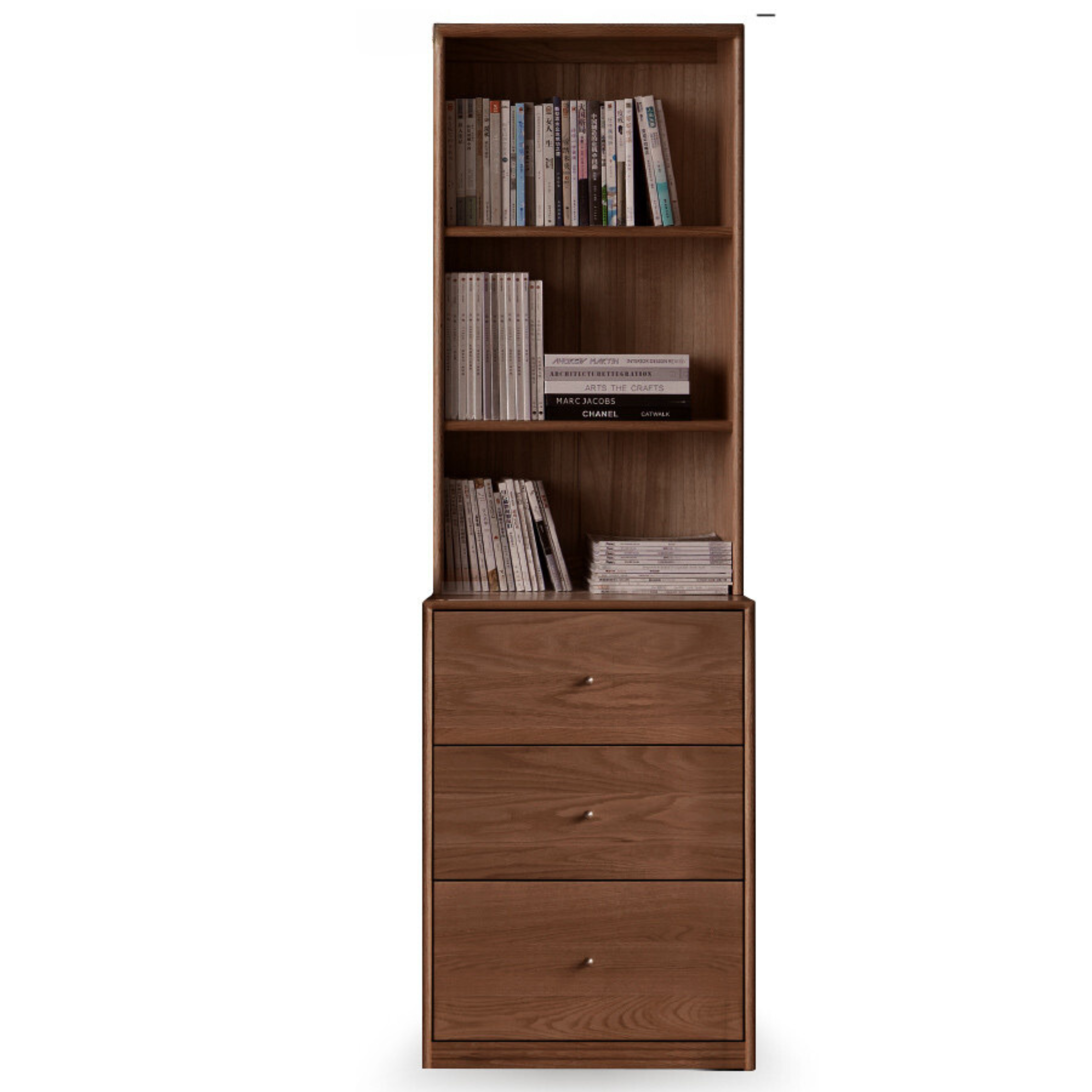 Oak Solid Wood Floor-To-Ceiling Combination Bookshelf, Glass Bookcase