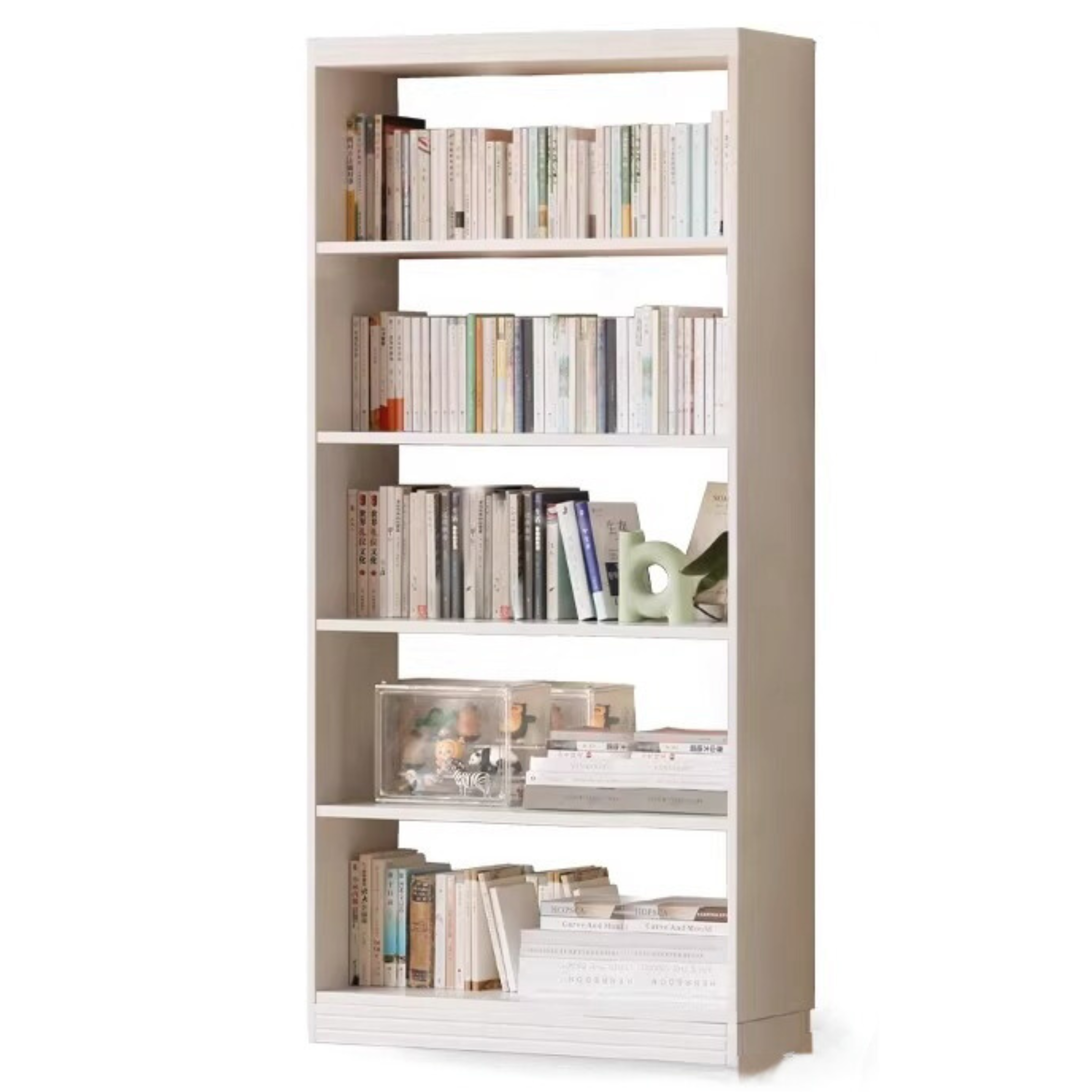 Poplar, Rubber Solid Wood Bookshelf Wall-To-Ceiling Shelf White Cream Style