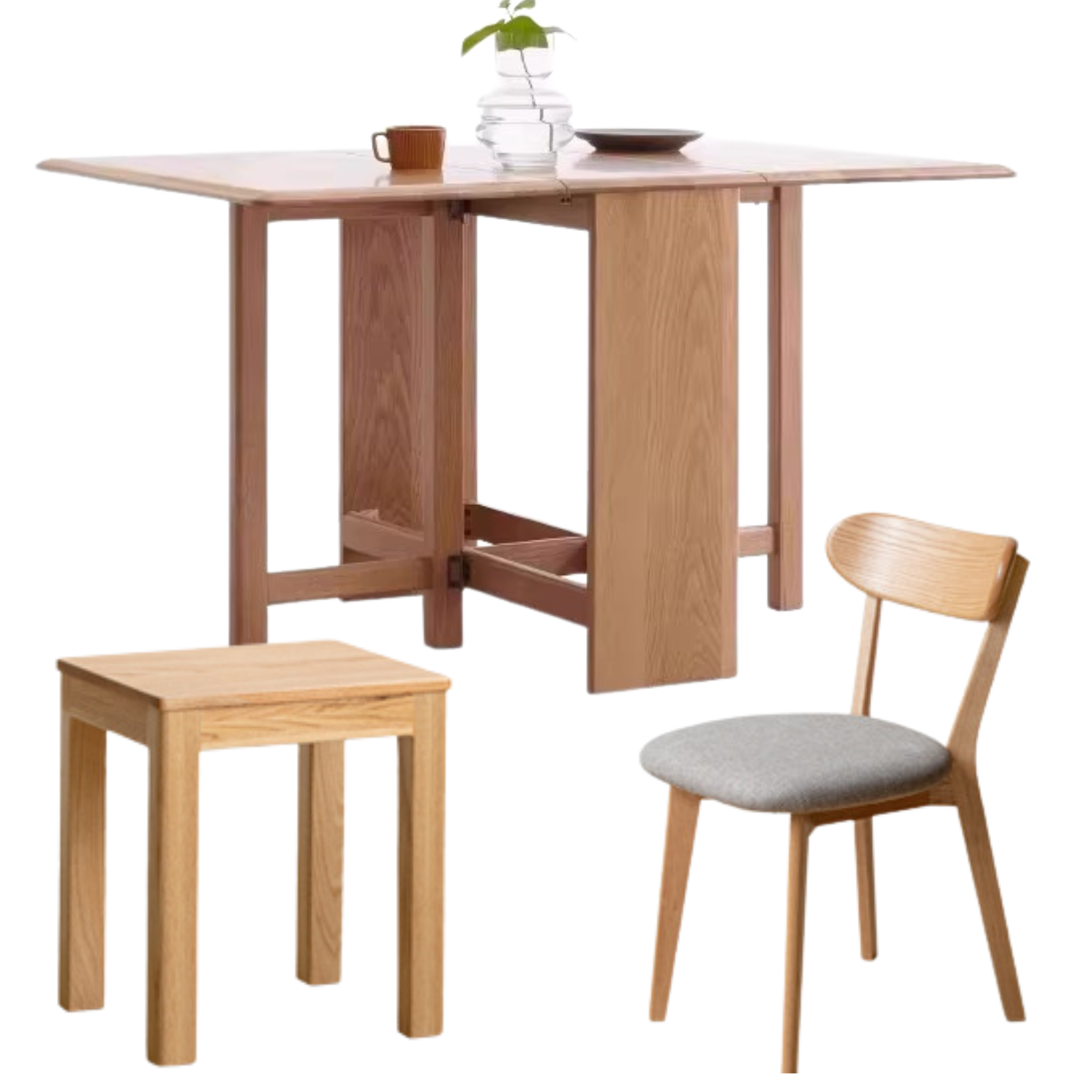 Oak Solid Wood Folding Table, Retractable Dining Table