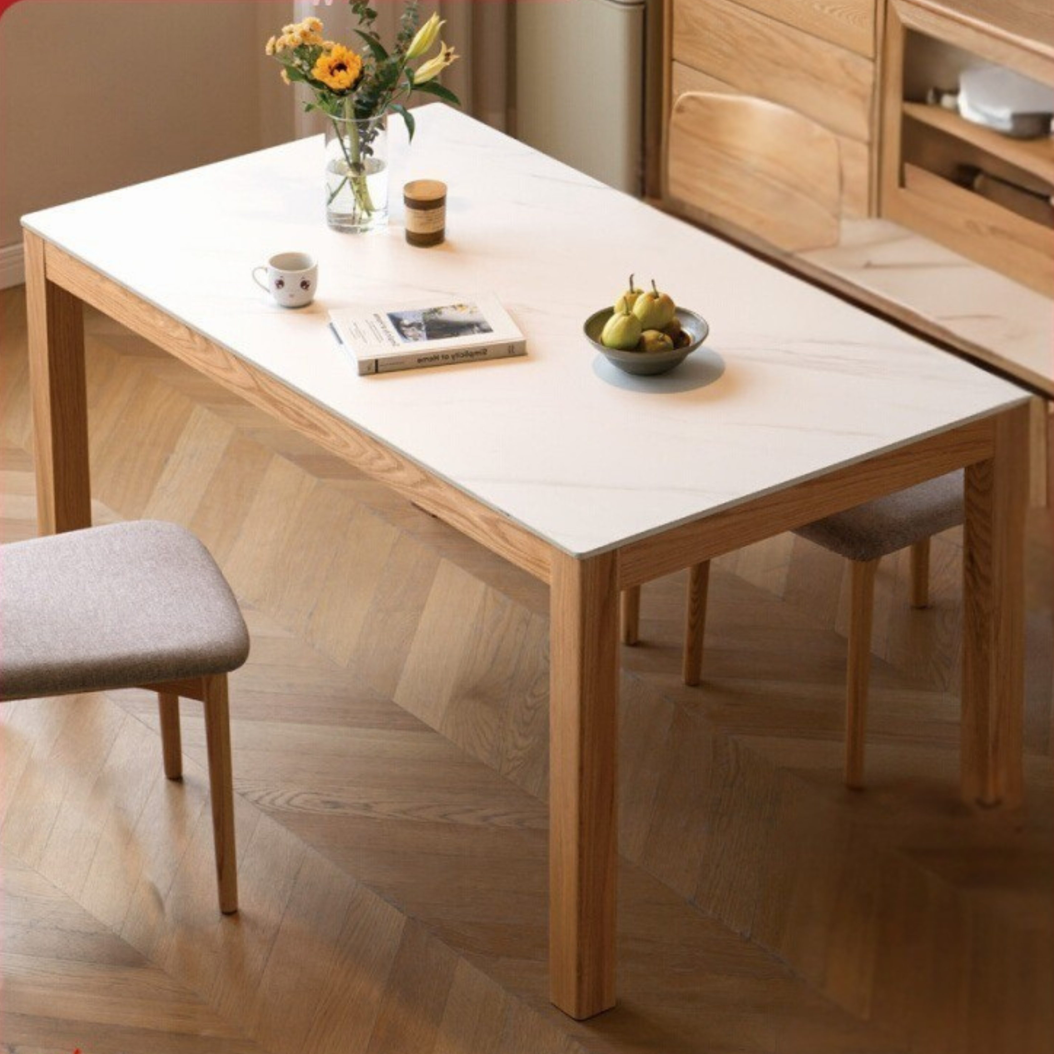 Oak Solid Wood Rectangular Rock Plate Dining Table