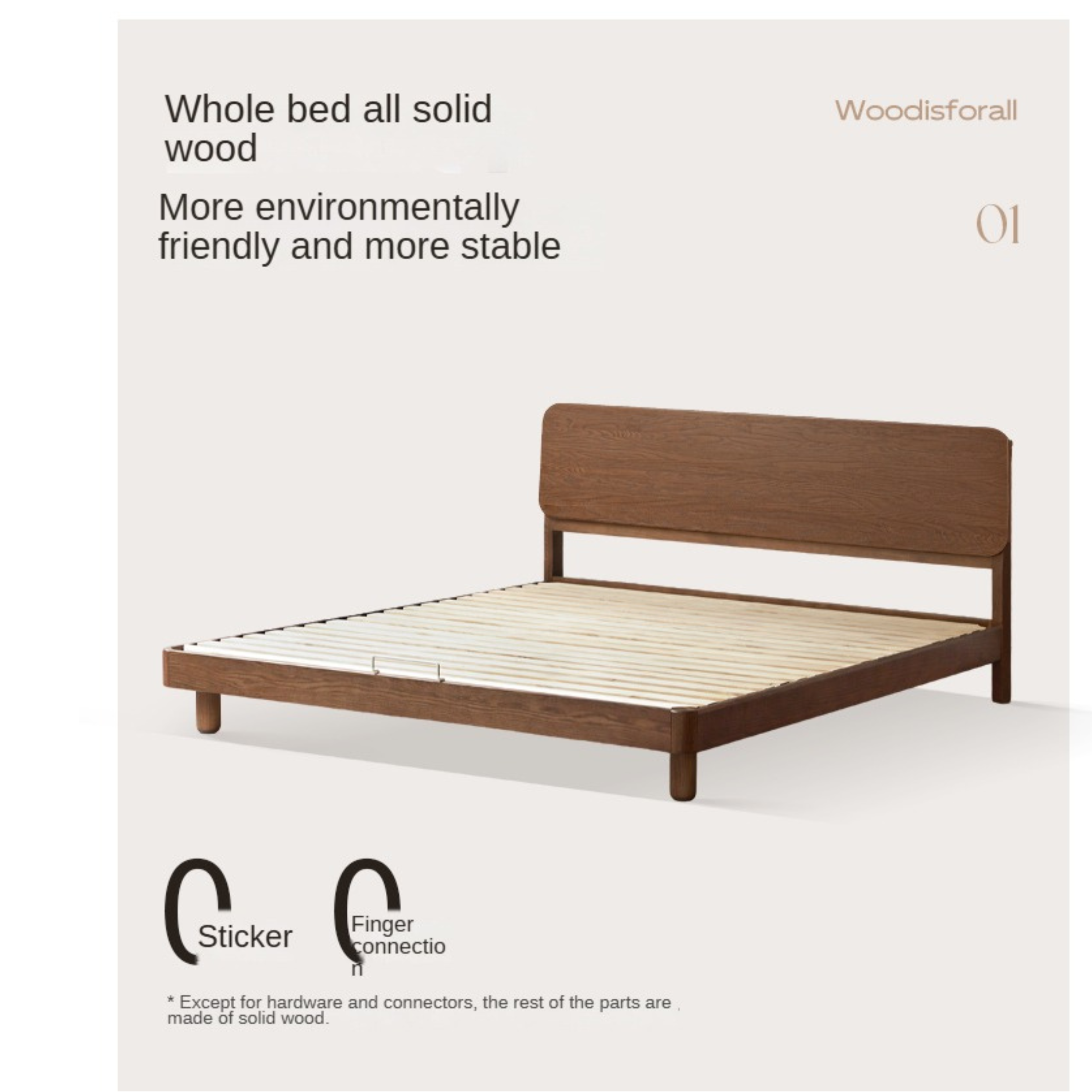 Oak Solid Wood Nordic Bed Modern