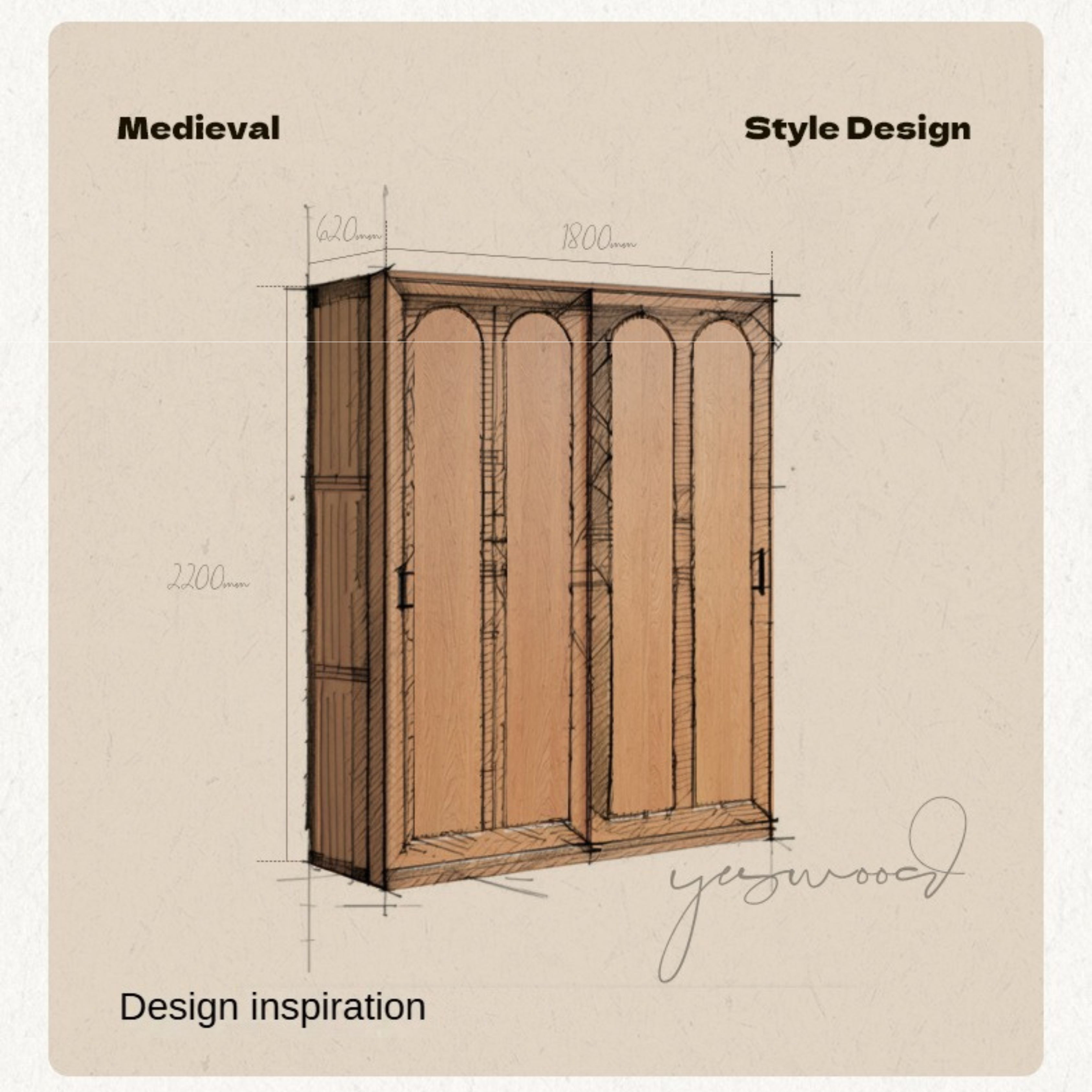 Cherry Solid Wood Retro Sliding Door Wardrobe