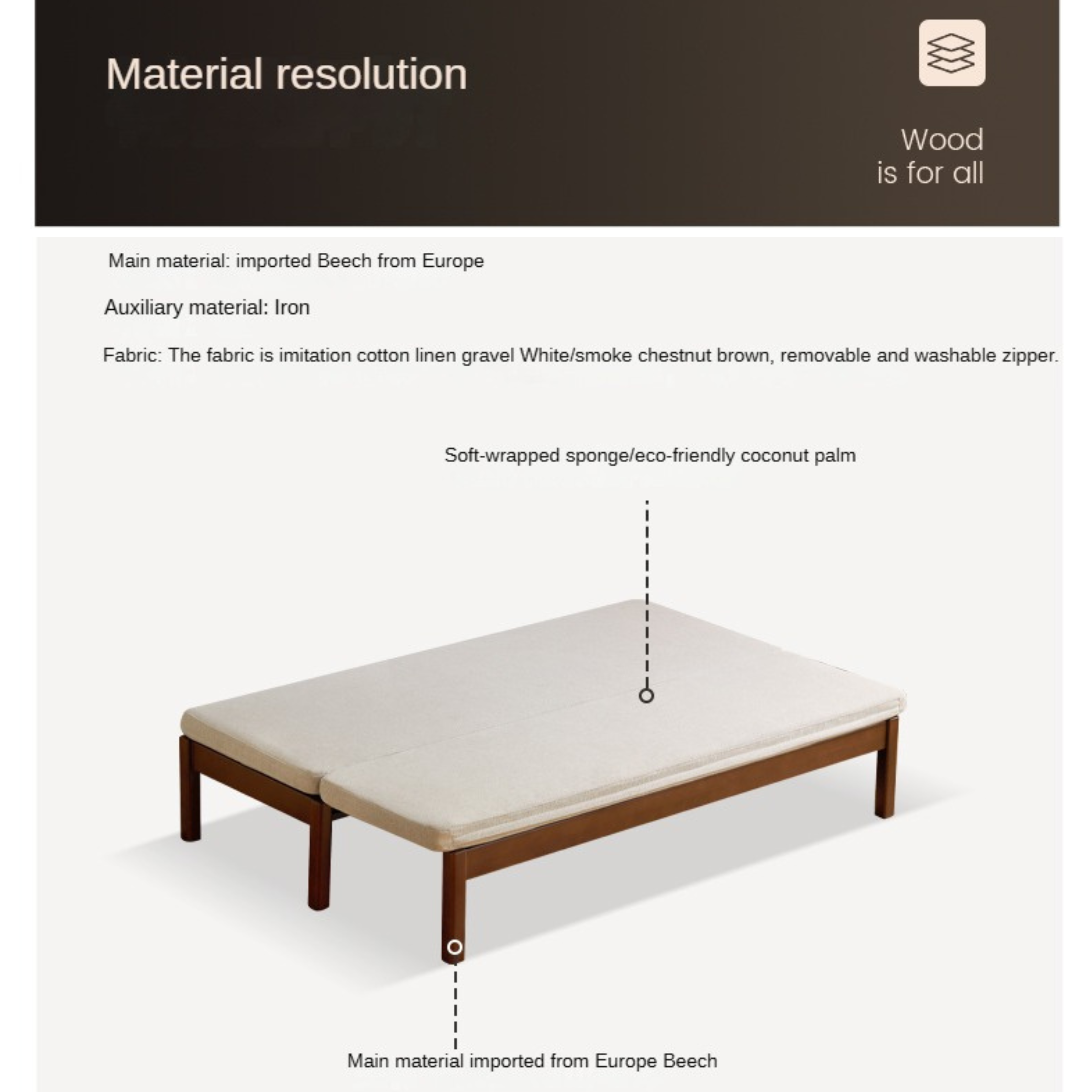 Beech Solid Wood Sofa Folding Dual Purpose Bed Sofa.