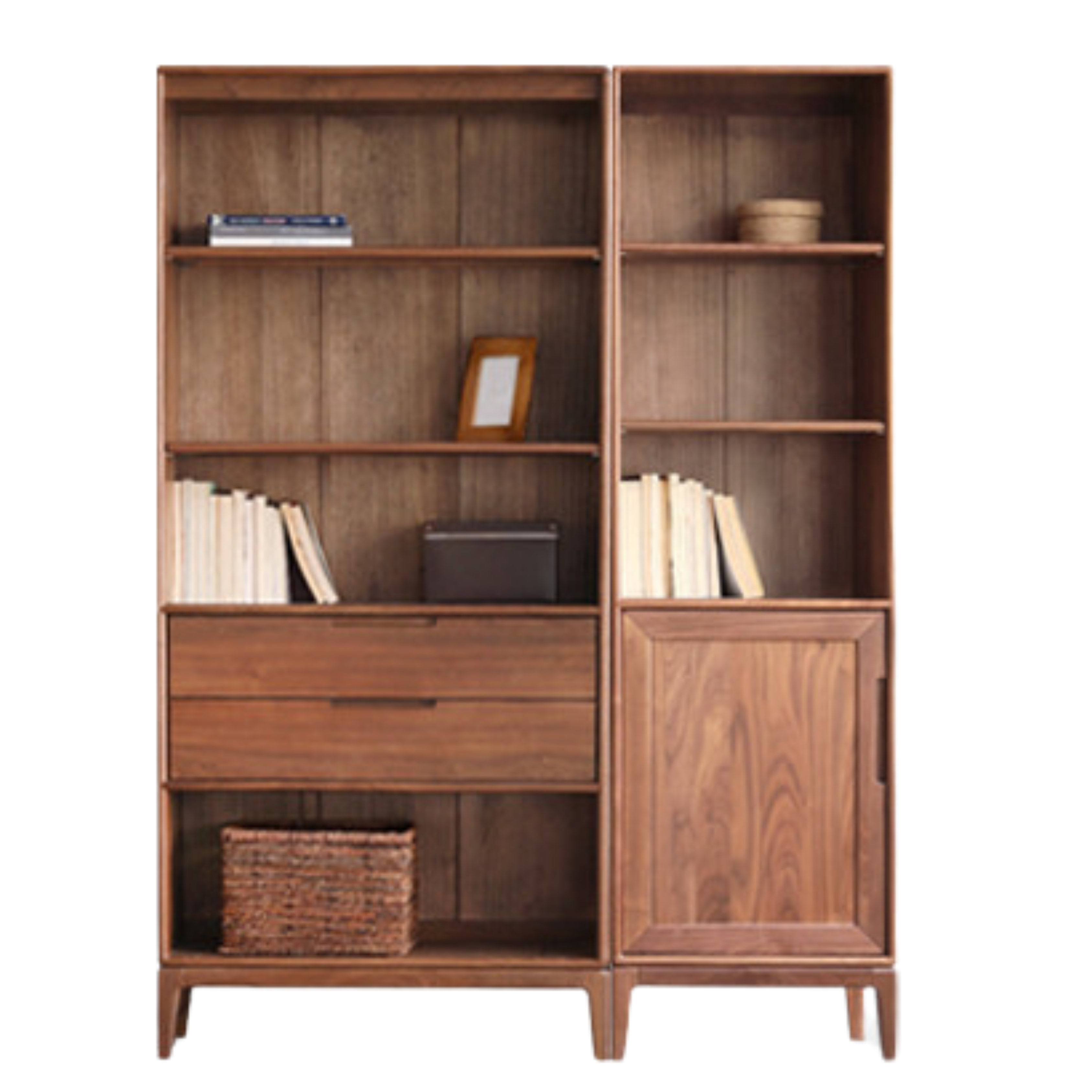 Black Walnut, Ash Solid Wood Combination Dust-Proof Glass Door Wall Floor-To-Ceiling Bookshelf<