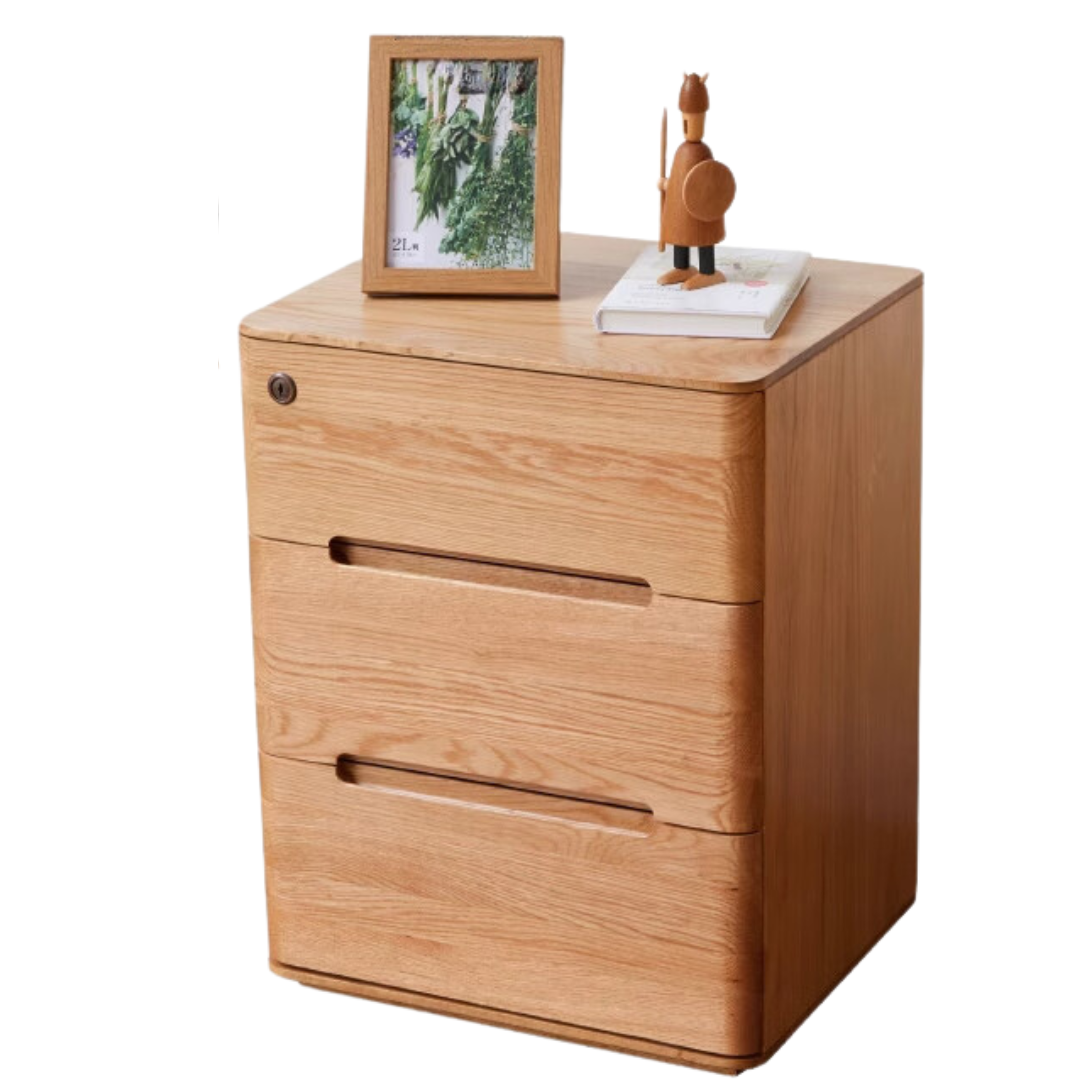 Oak solid wood Three-drawer nightstand with lock)