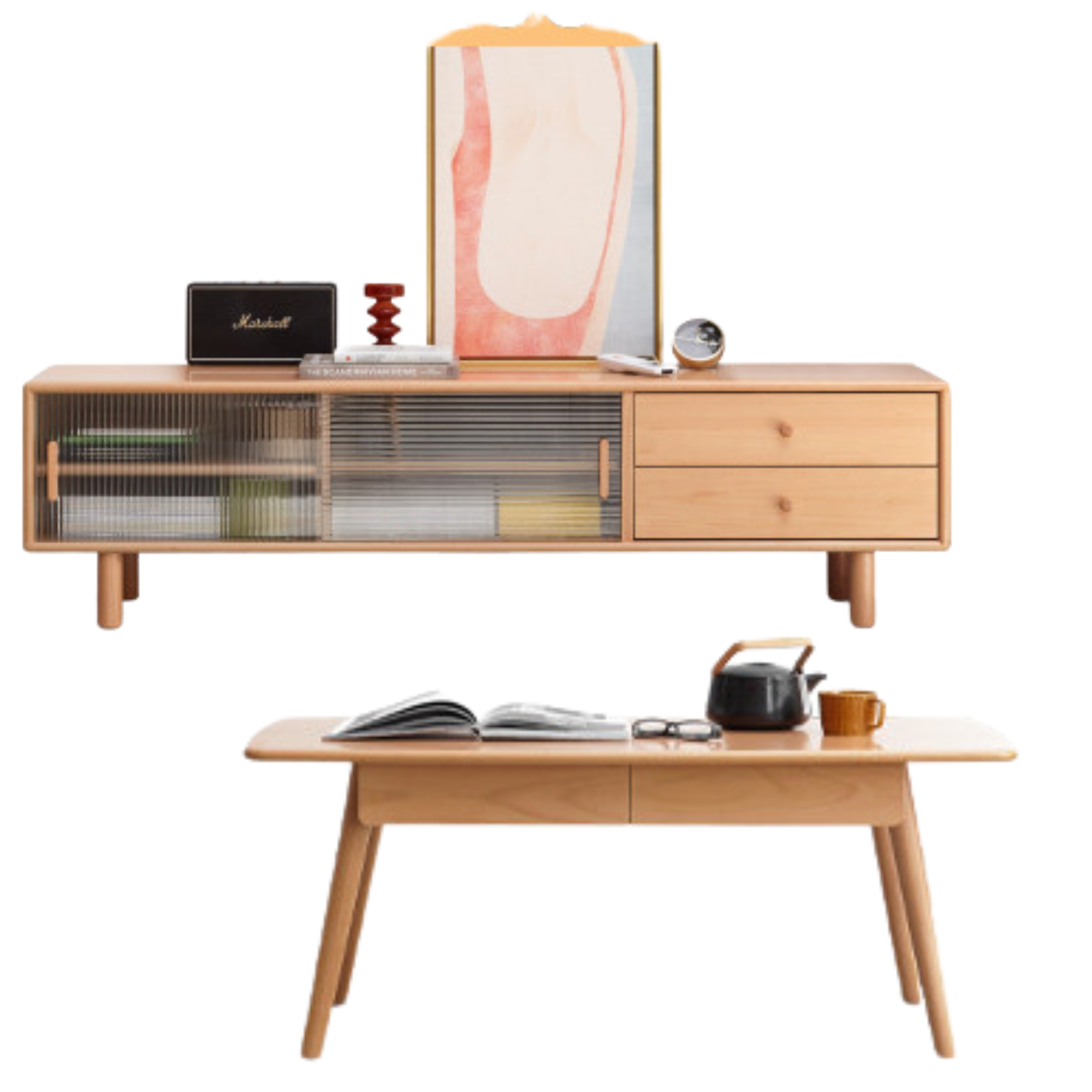 European Beech Solid Wood Large Capacity TV Cabinet