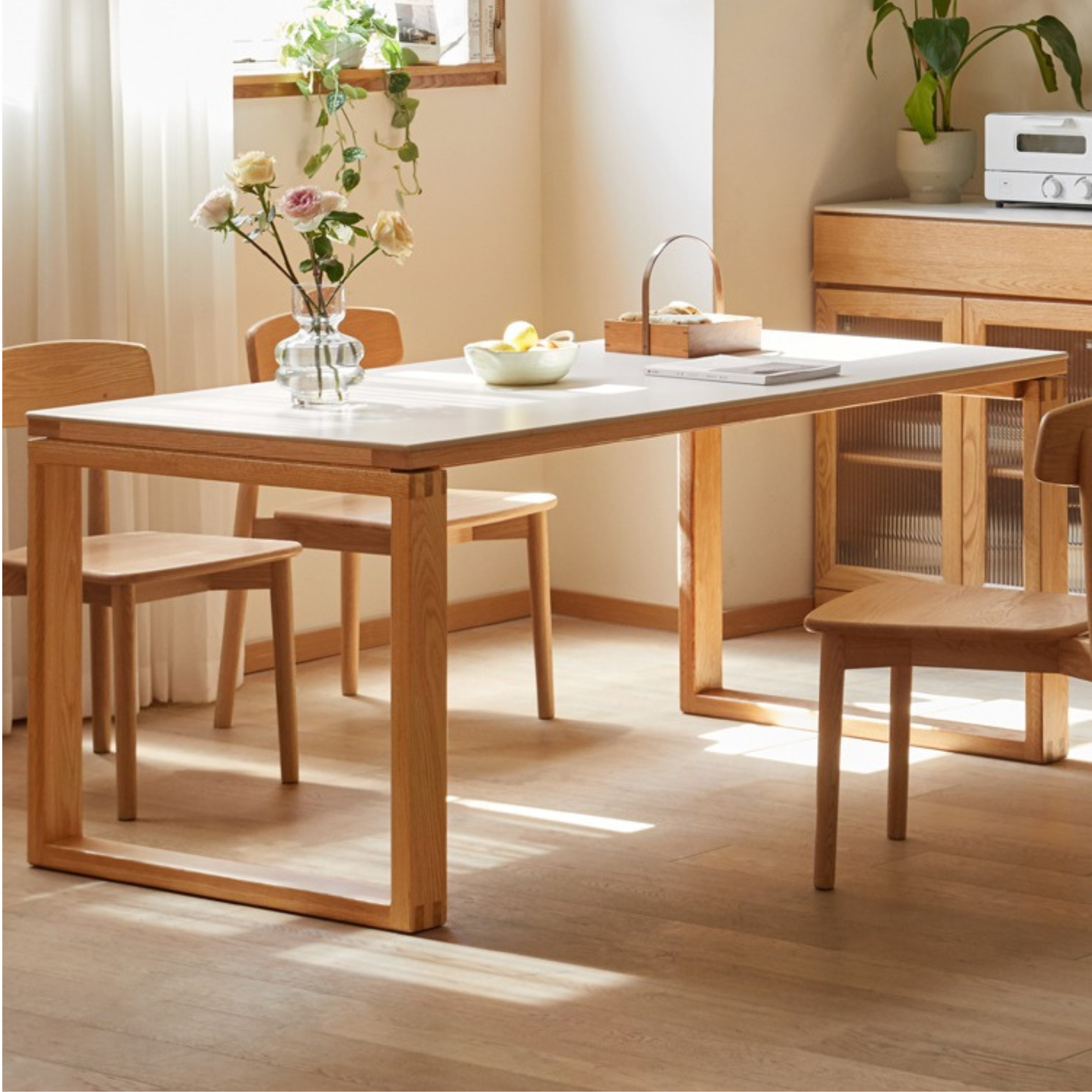Oak Solid Wood Rectangular Rock Slab Dining Table