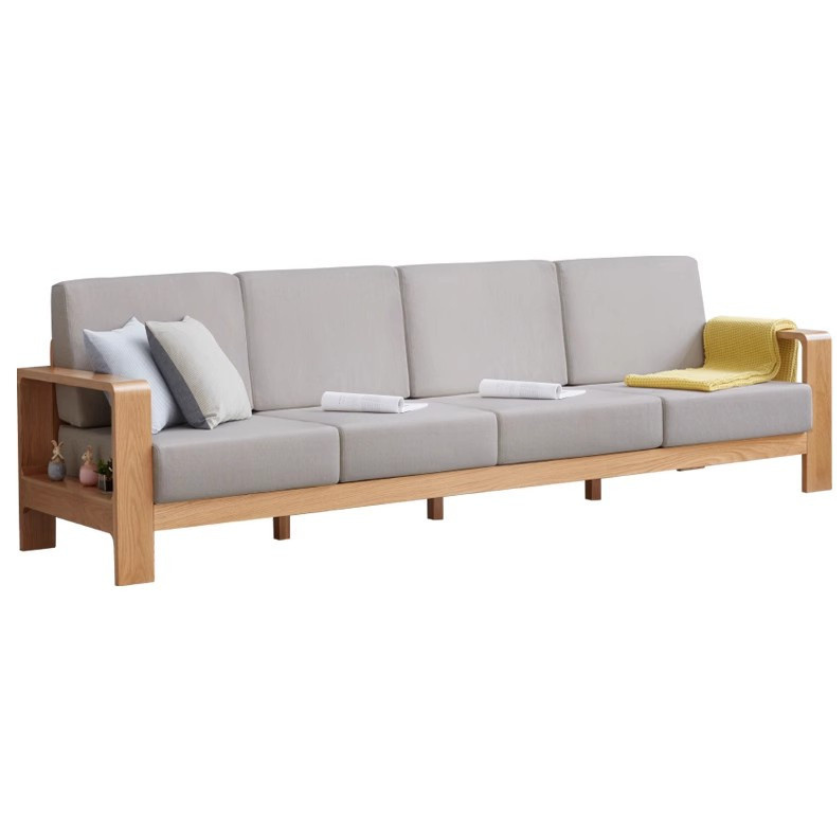 Oak Solid Wood Modern Fabric Sofa)