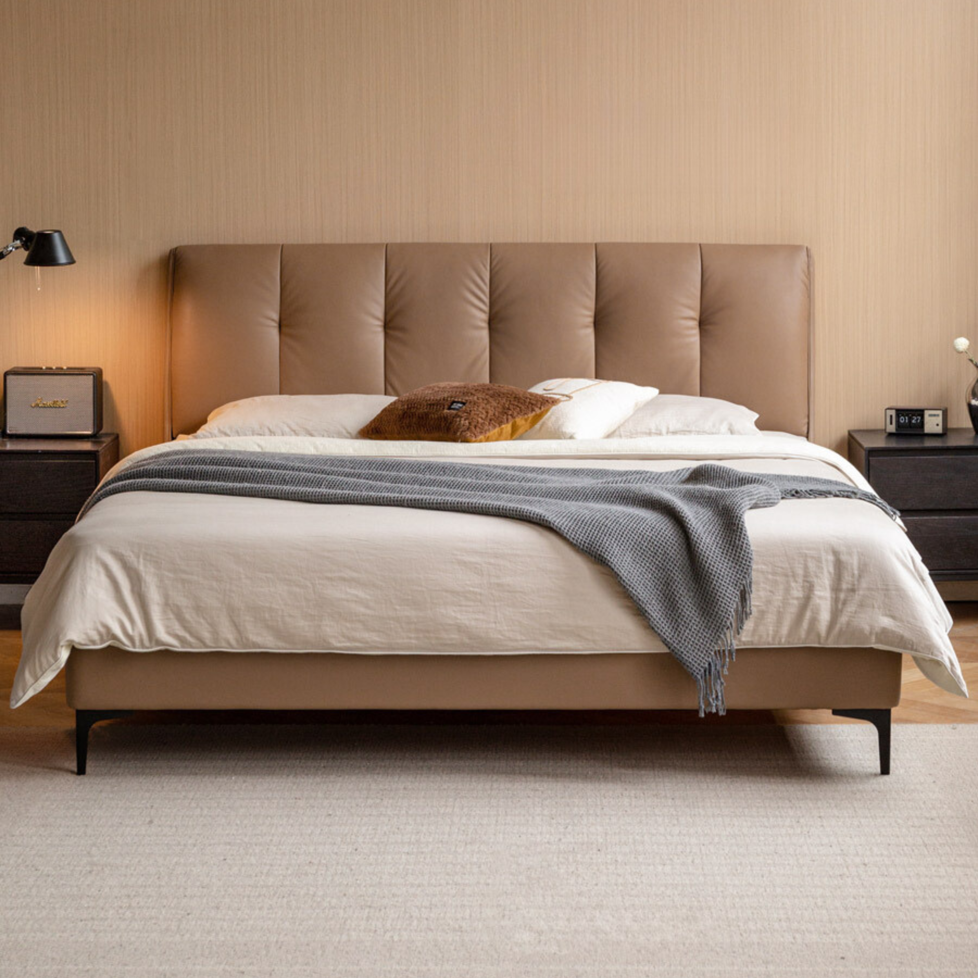 Genuine leather, Ecological cloud leather Bed Cream Style Light Luxury