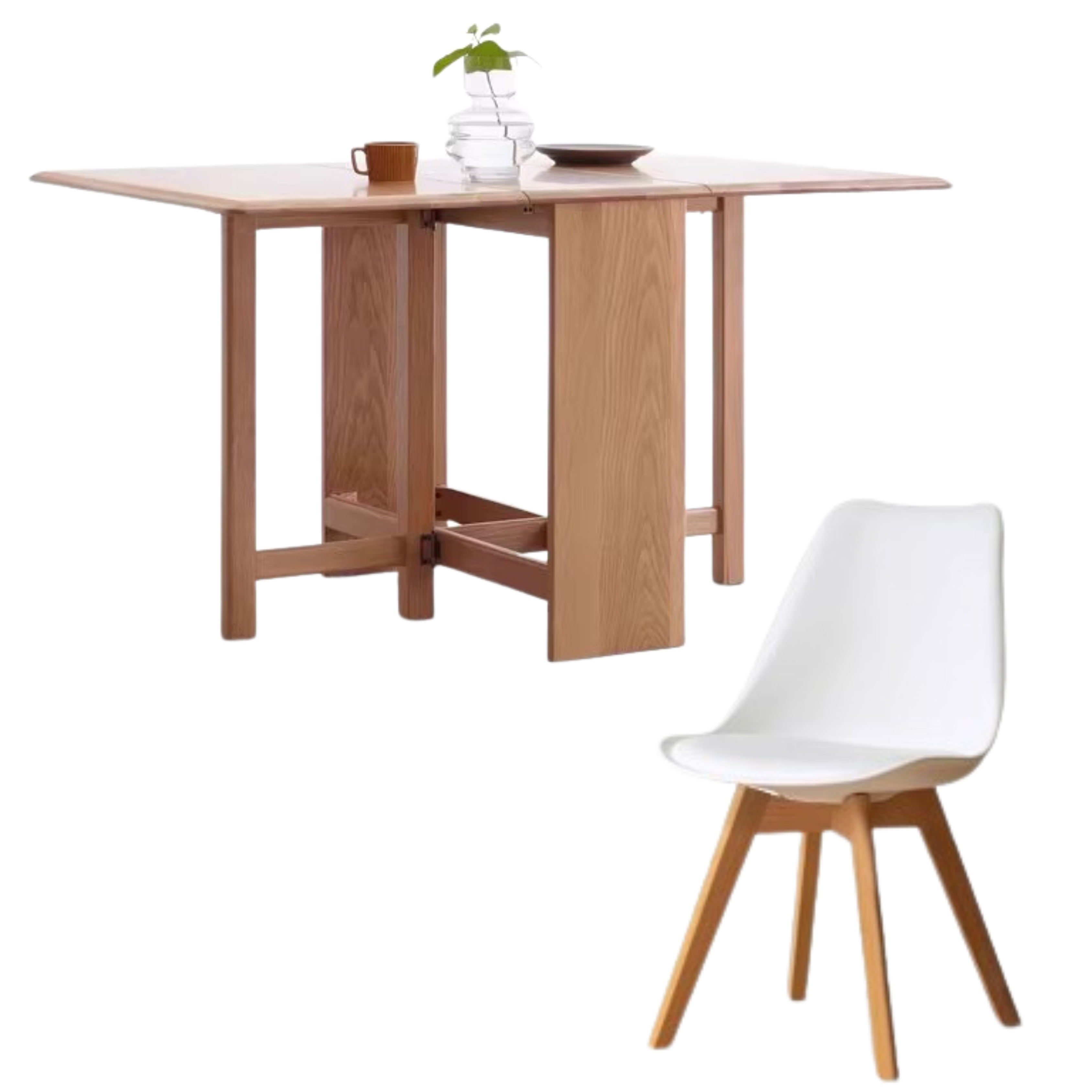 Oak Solid Wood Folding Table, Retractable Dining Table