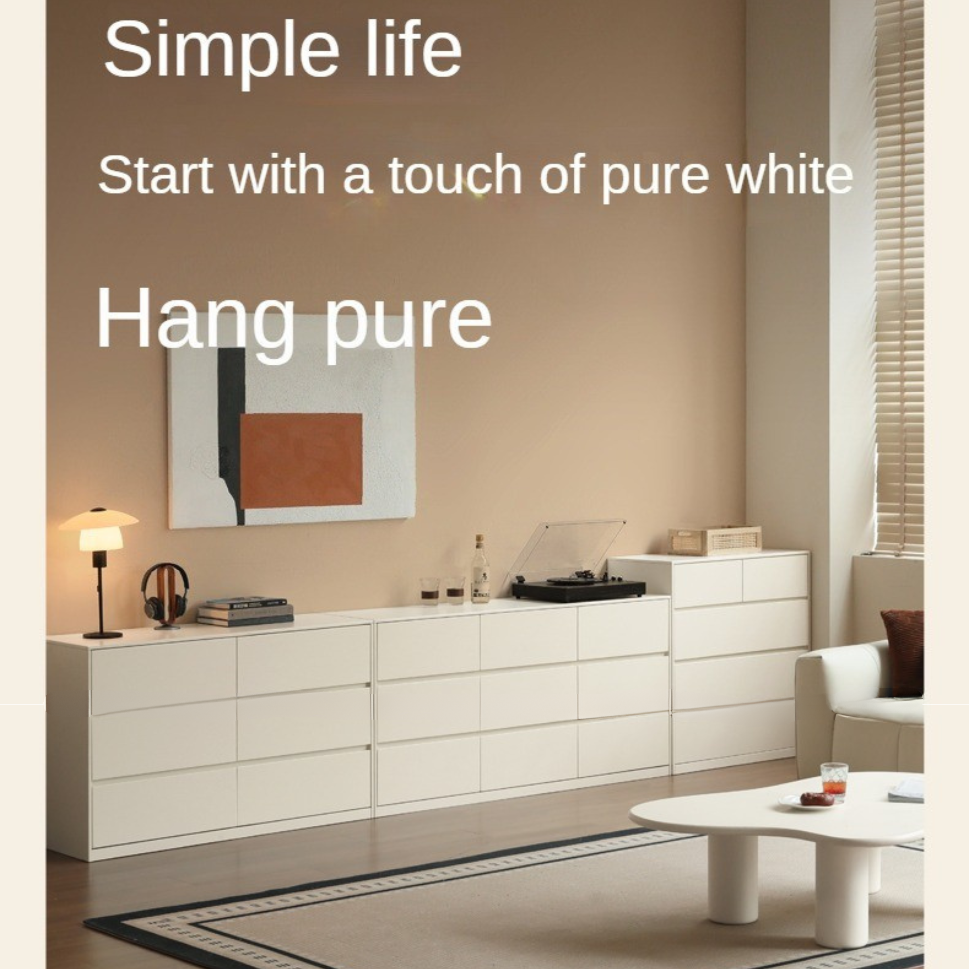 Rubber Solid Wood Cream Style Chest of Drawers