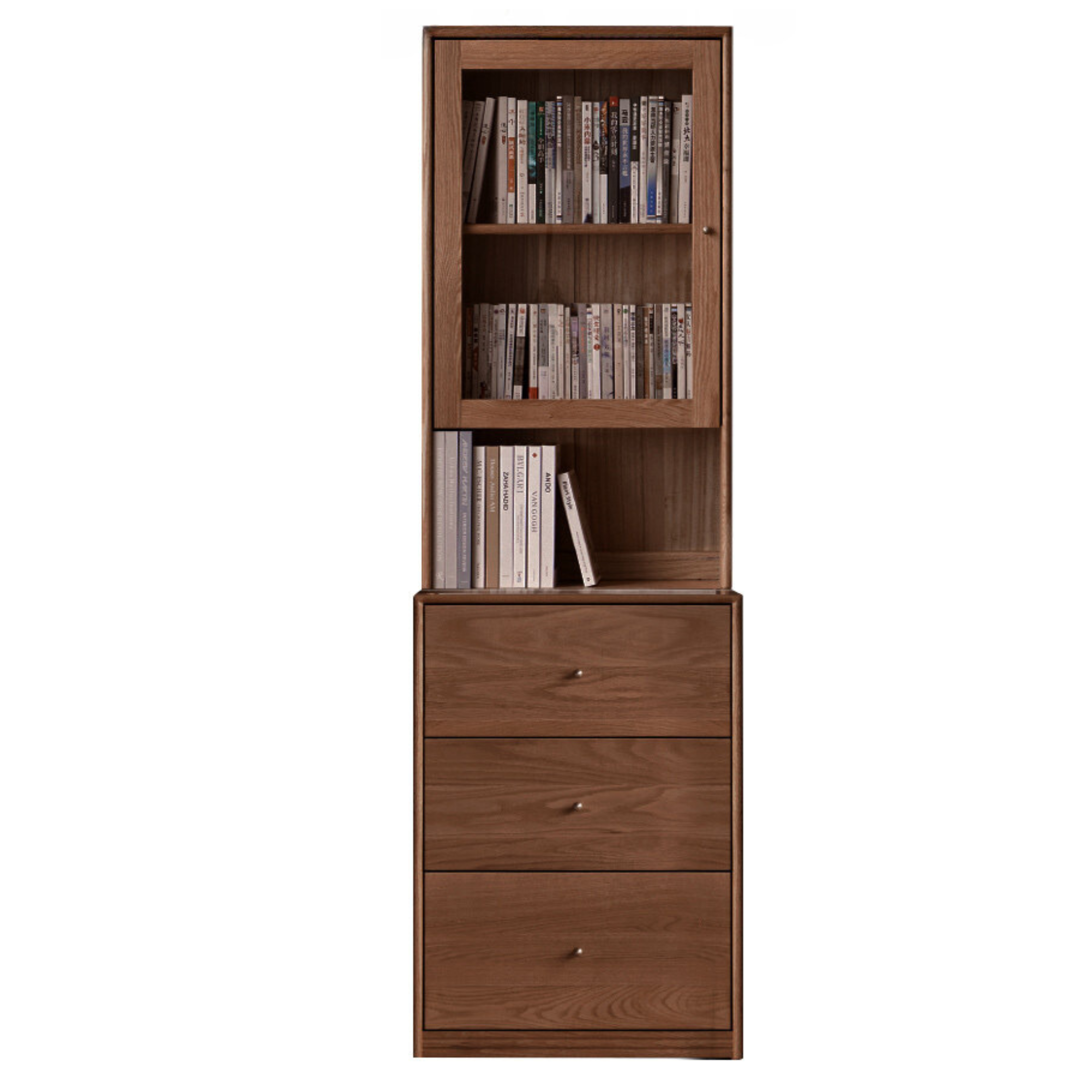 Oak Solid Wood Floor-To-Ceiling Combination Bookshelf, Glass Bookcase