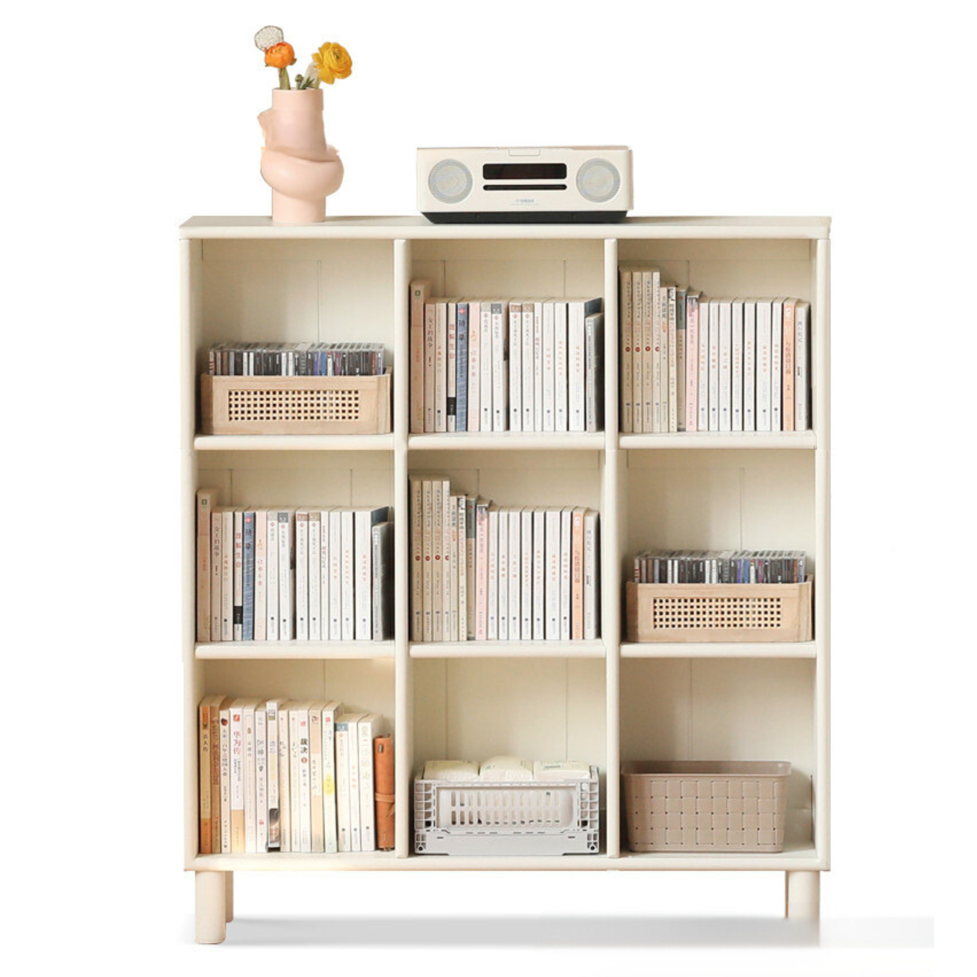 Poplar Solid Wood Bookcase Free Combination Cream Style