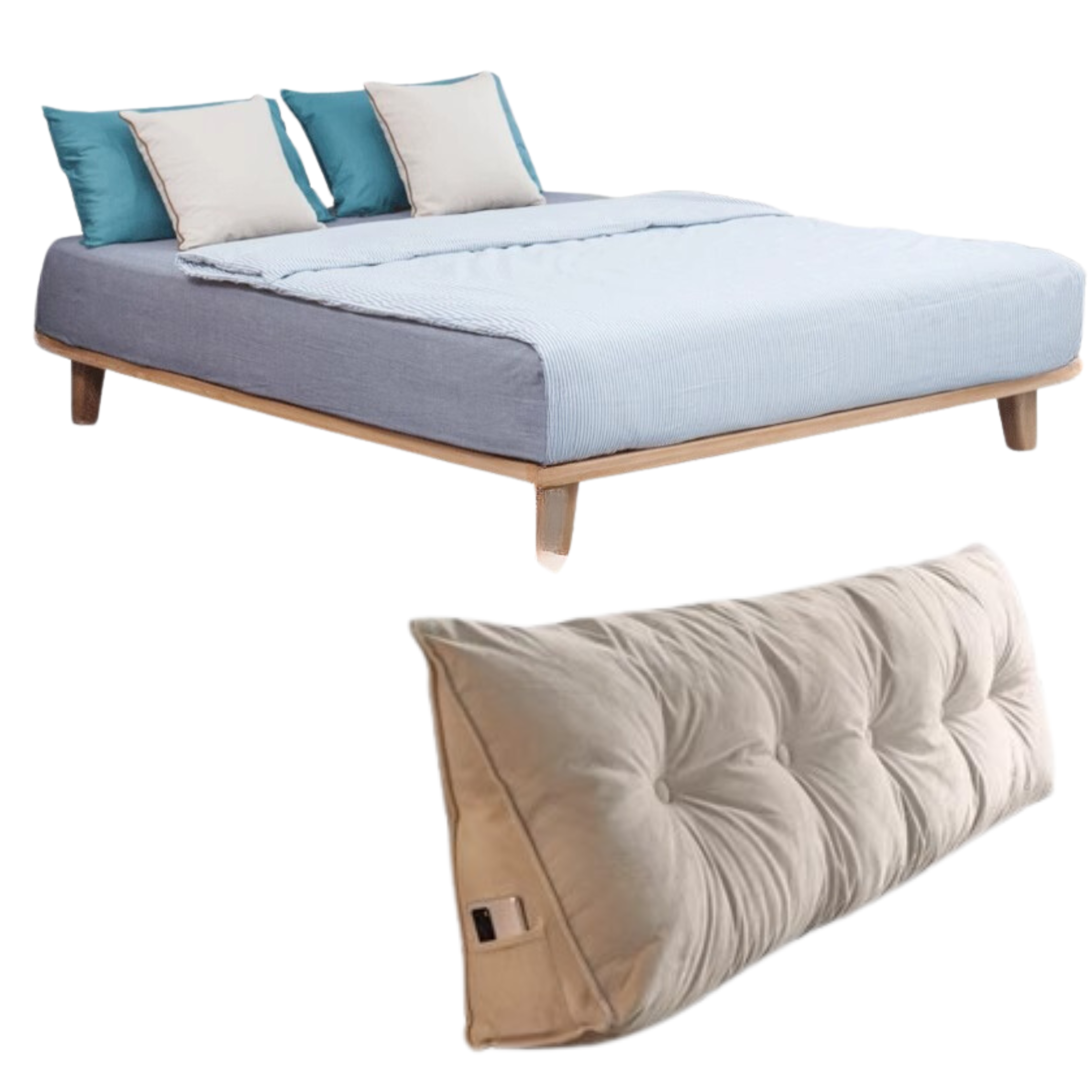 Oak solid wood platform bed, headboard-free bed