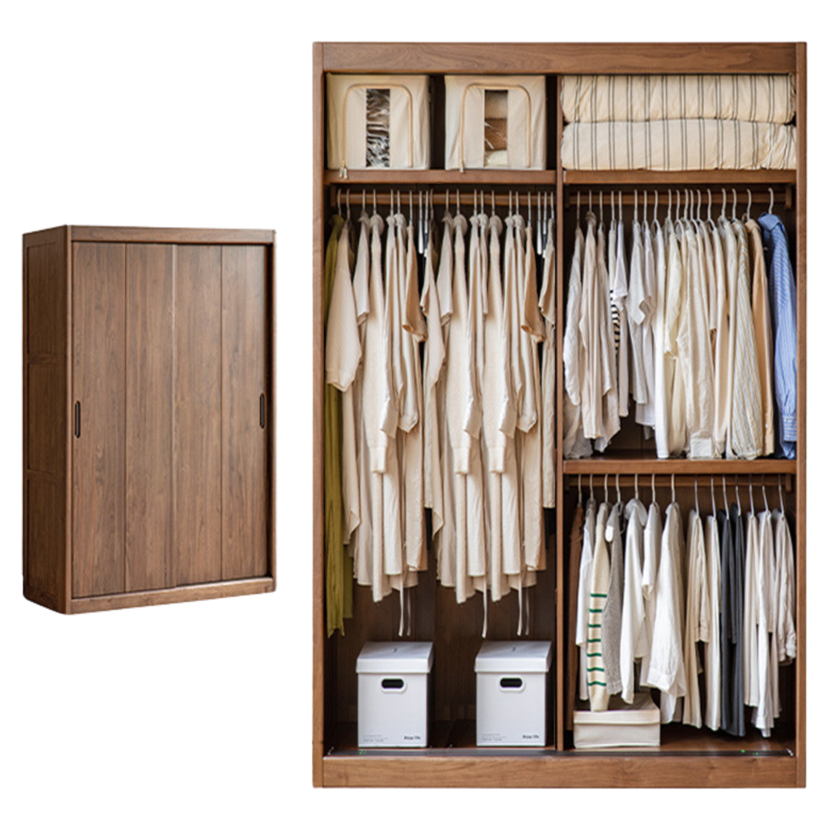 Black Walnut Solid Wood Wardrobe Sliding Door