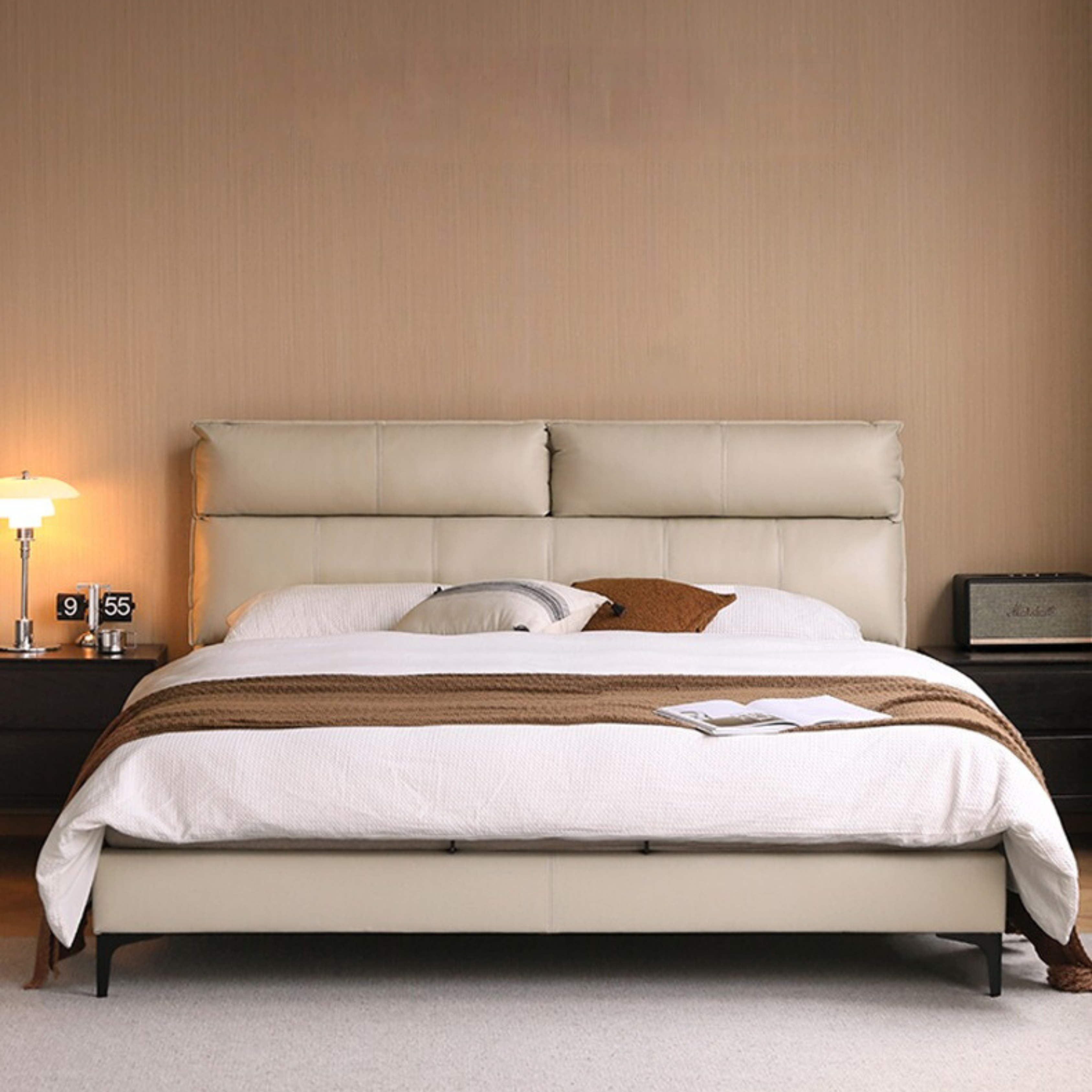 Cow Leather Bed ,Technology Cloth wood Bed