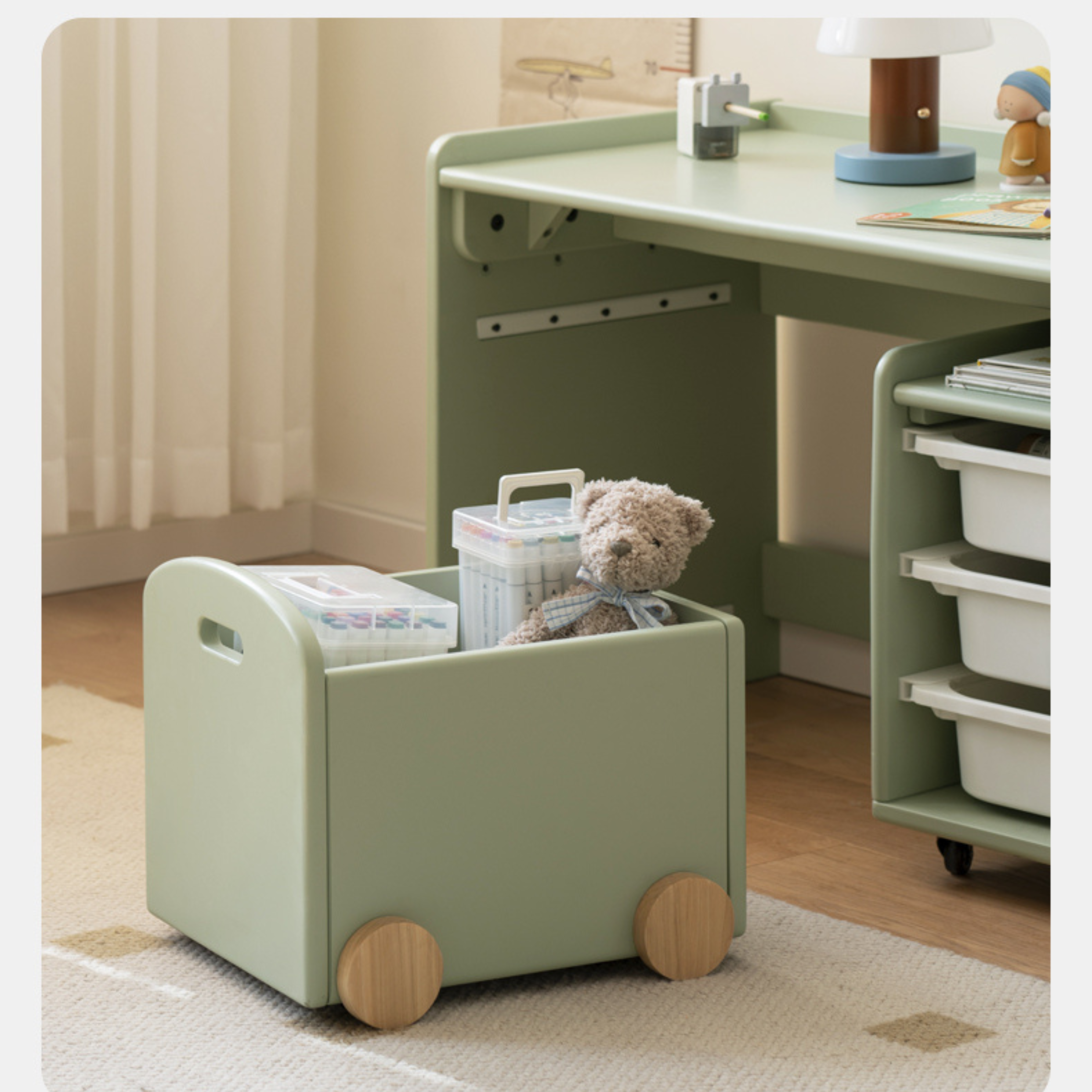 Poplar Solid Wood Children's Lift Table Table Storage Cabinet