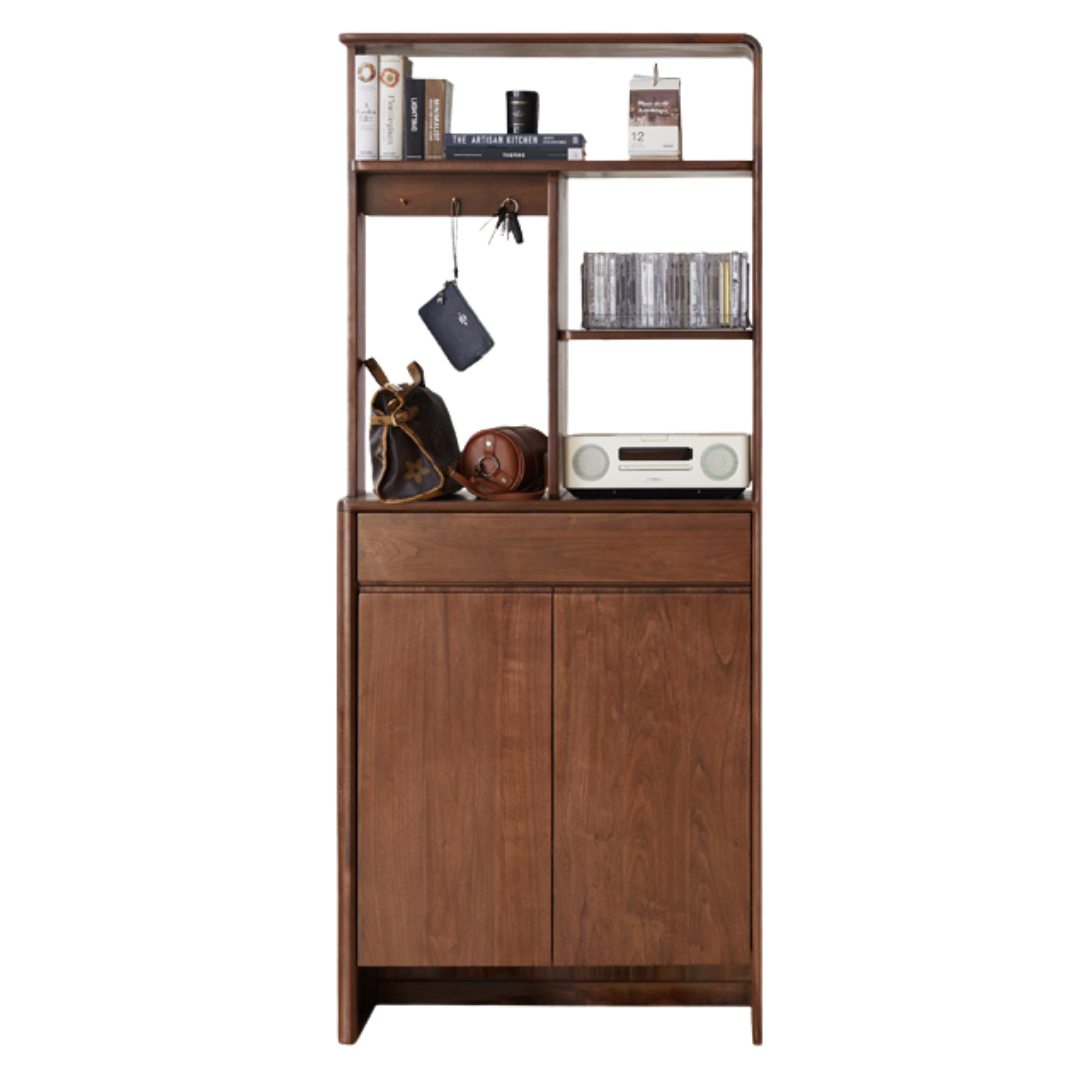 Black walnut solid wood entrance cabinet, integrated partition screen cabinet