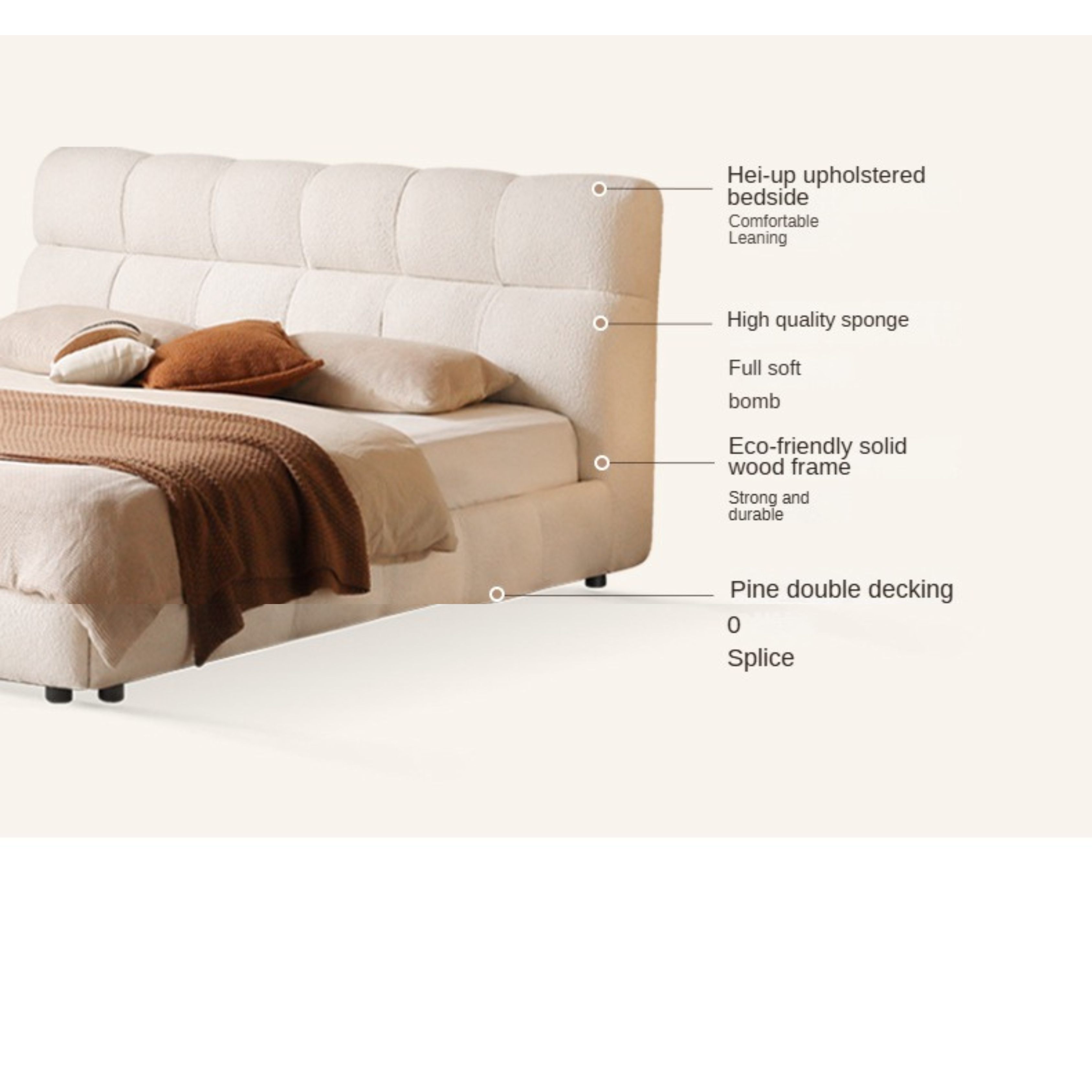 Fabric Soft Puff Bed Cream Style