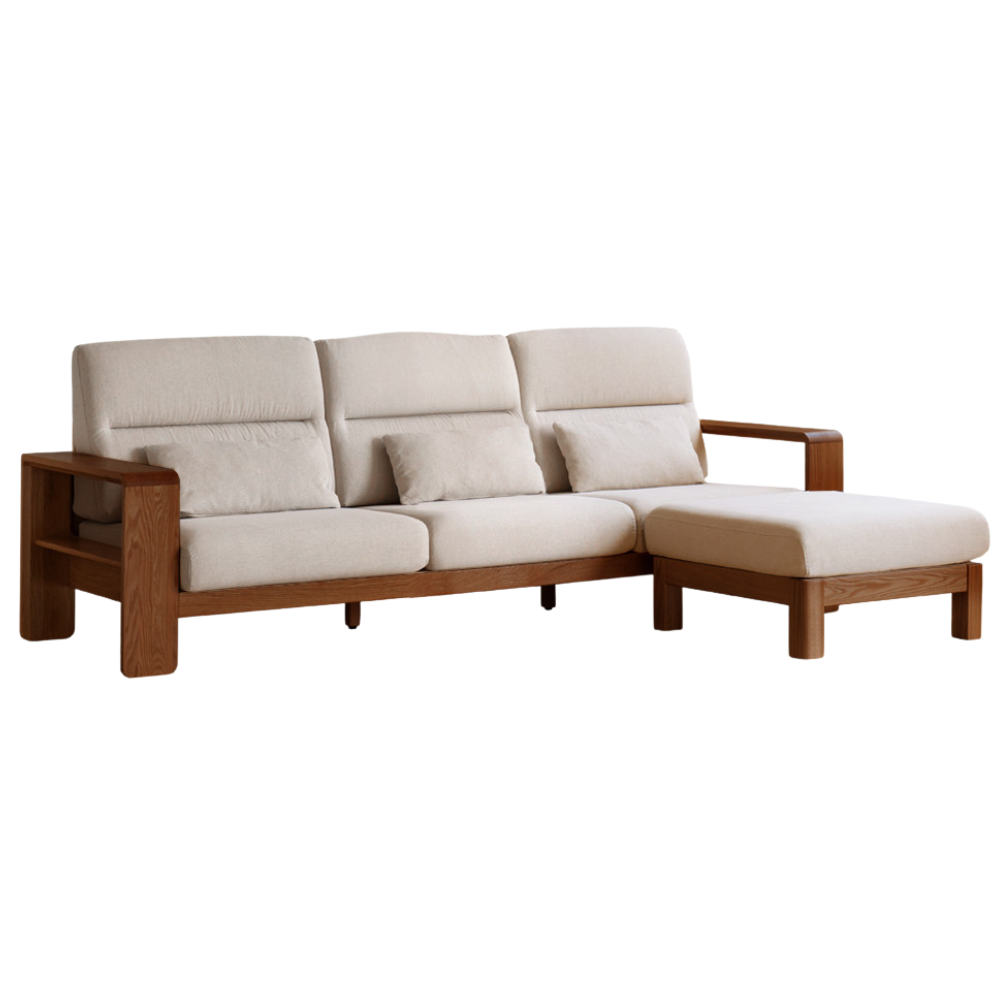 Oak Solid Wood High Back Fabric Corner Sofa Modern.