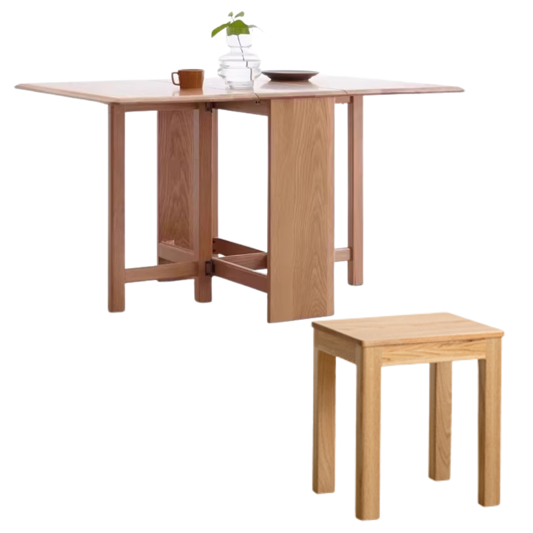 Oak Solid Wood Folding Table, Retractable Dining Table