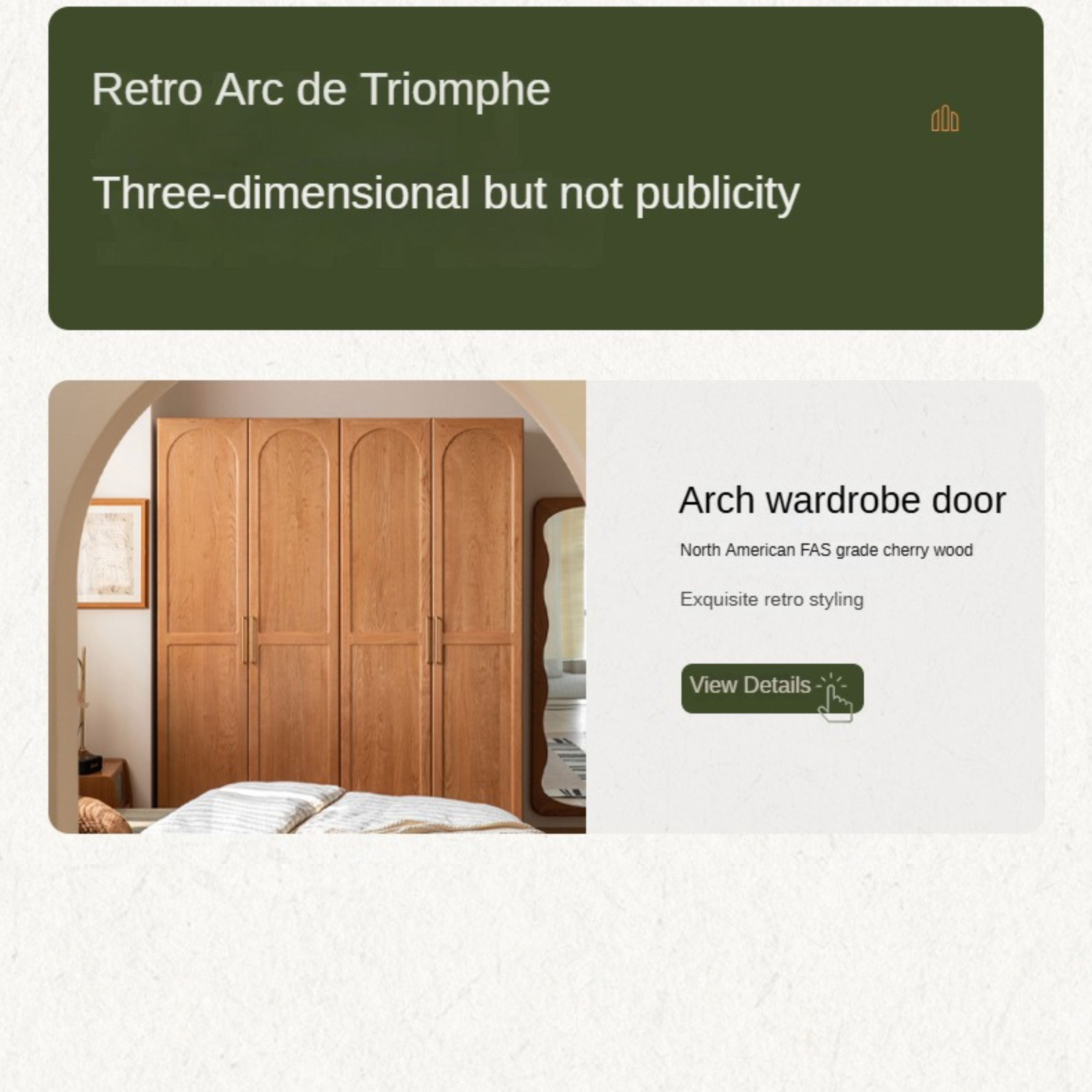 Cherry Solid Wood Retro Sliding Door Wardrobe