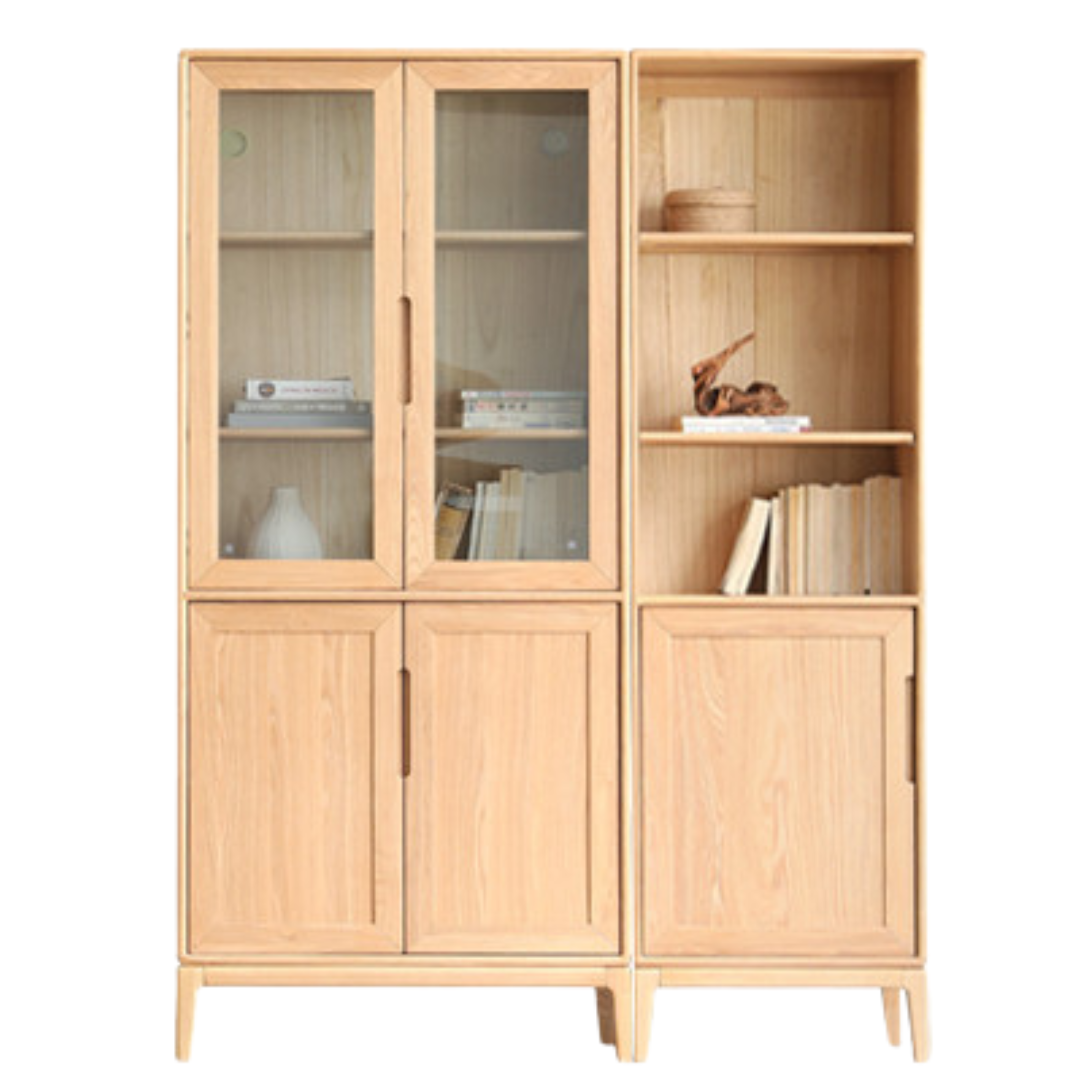 Ash Solid Wood Floor-Standing Bookcase Whole Wall Free Combination Bookshelf