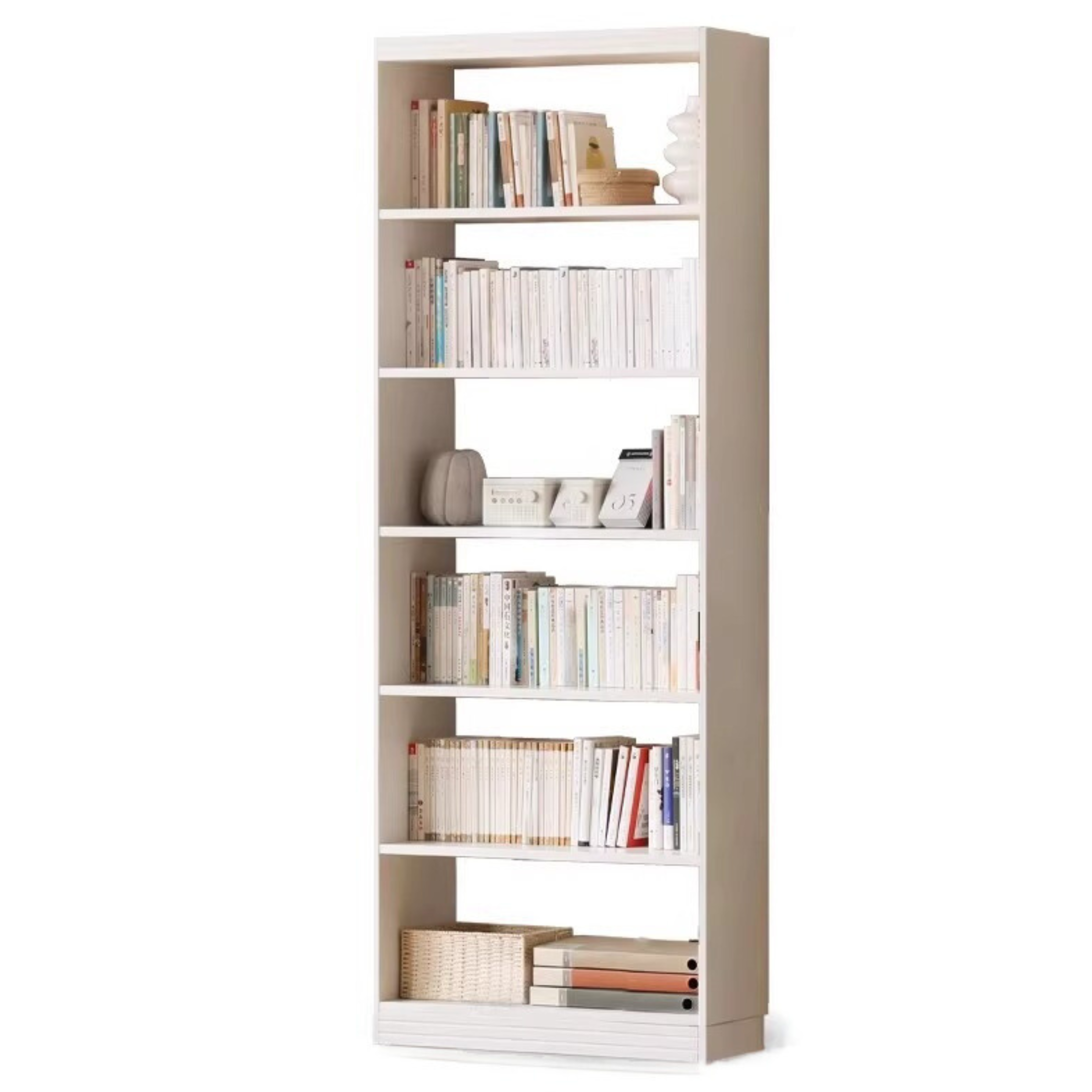 Poplar, Rubber Solid Wood Bookshelf Wall-To-Ceiling Shelf White Cream Style