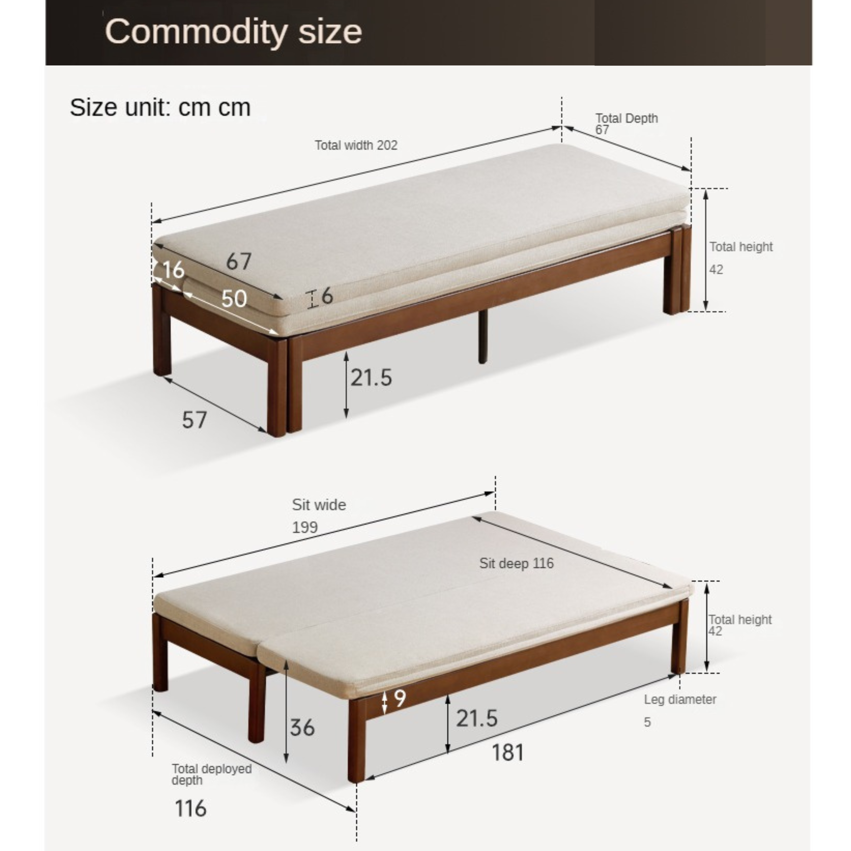 Beech Solid Wood Sofa Folding Dual Purpose Bed Sofa.