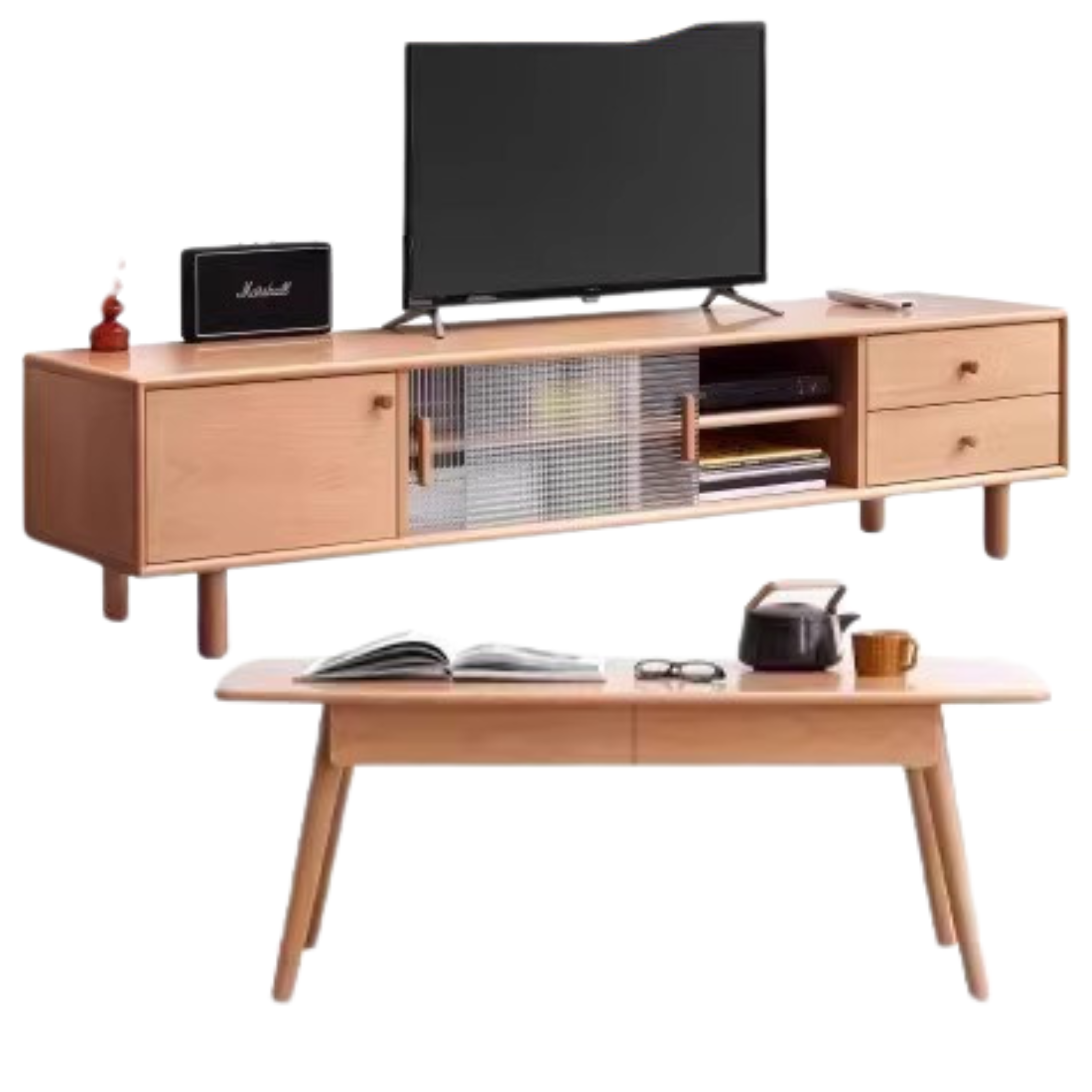 European Beech Solid Wood Large Capacity TV Cabinet