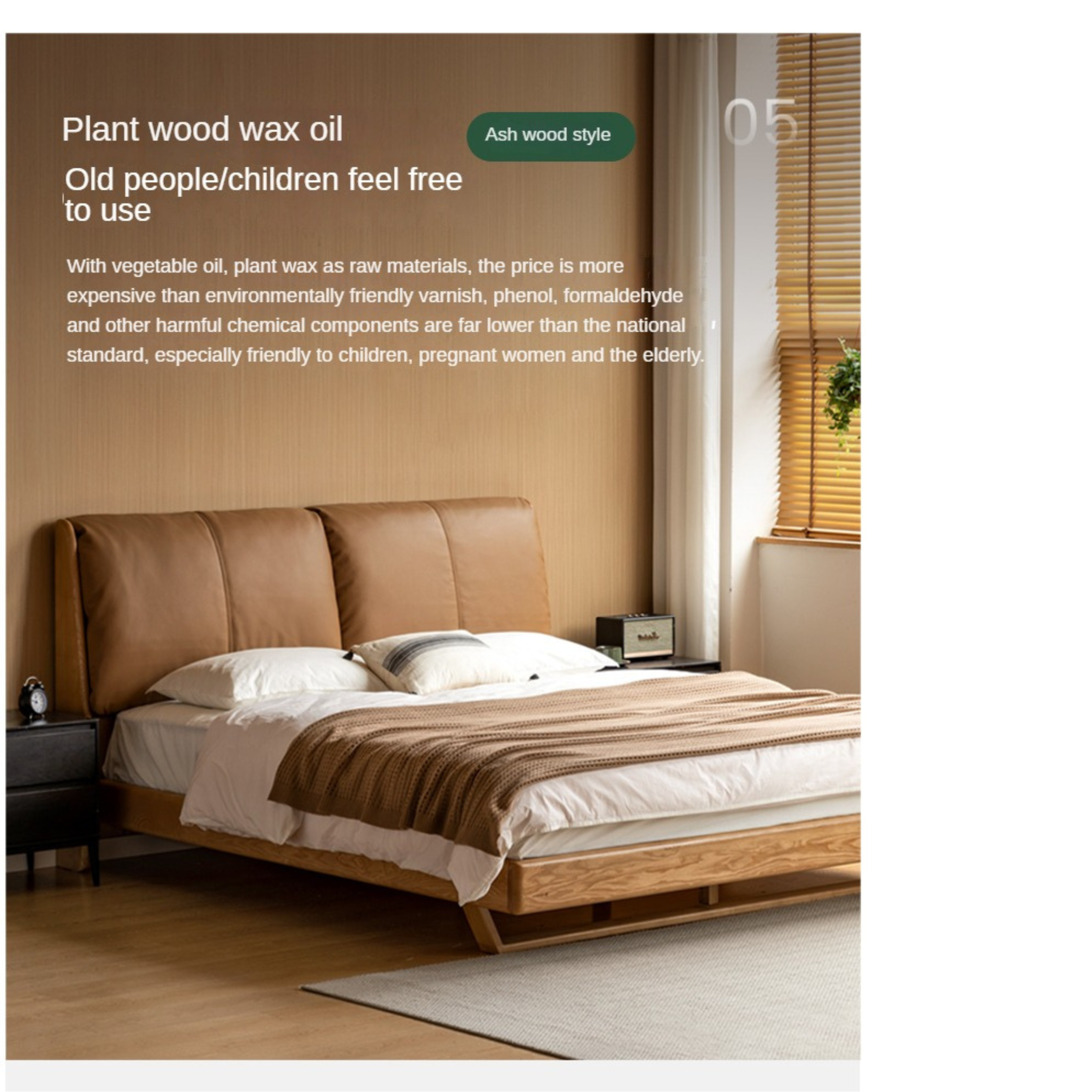 Oak, Ash Solid Wood Leather Soft Suspended Bed Italian Light Luxury