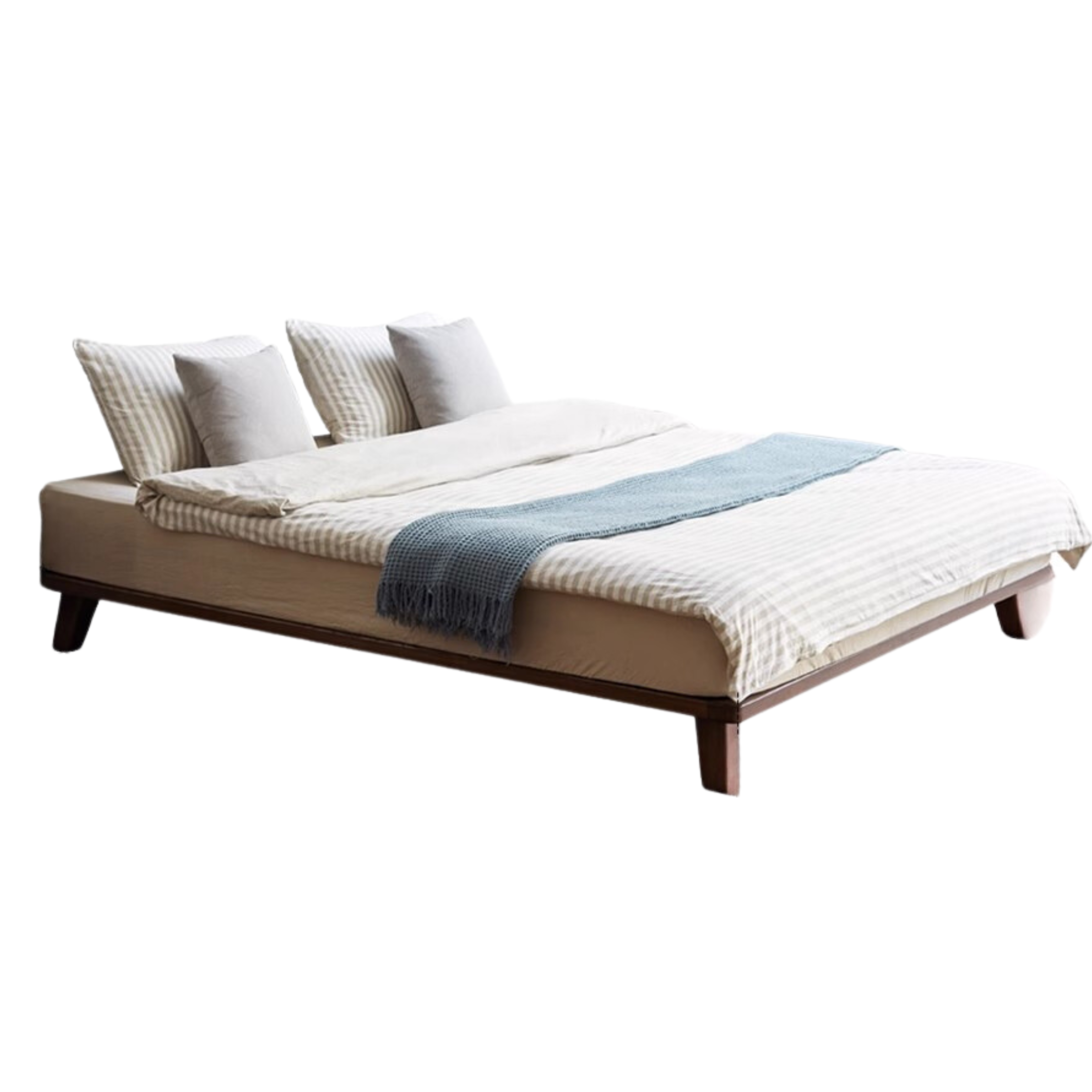 Oak solid wood platform bed, headboard-free bed