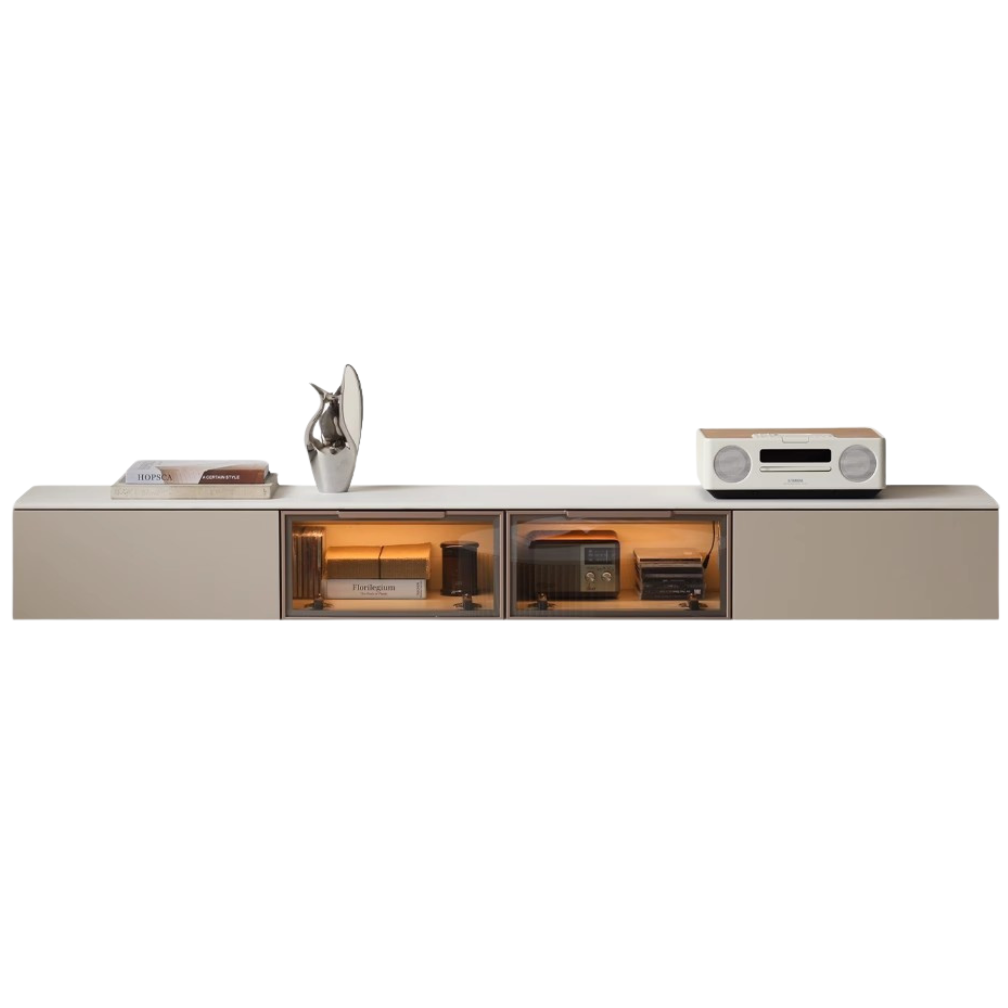 Poplar Solid Wood Wall Mounted TV Cabinet with Light
