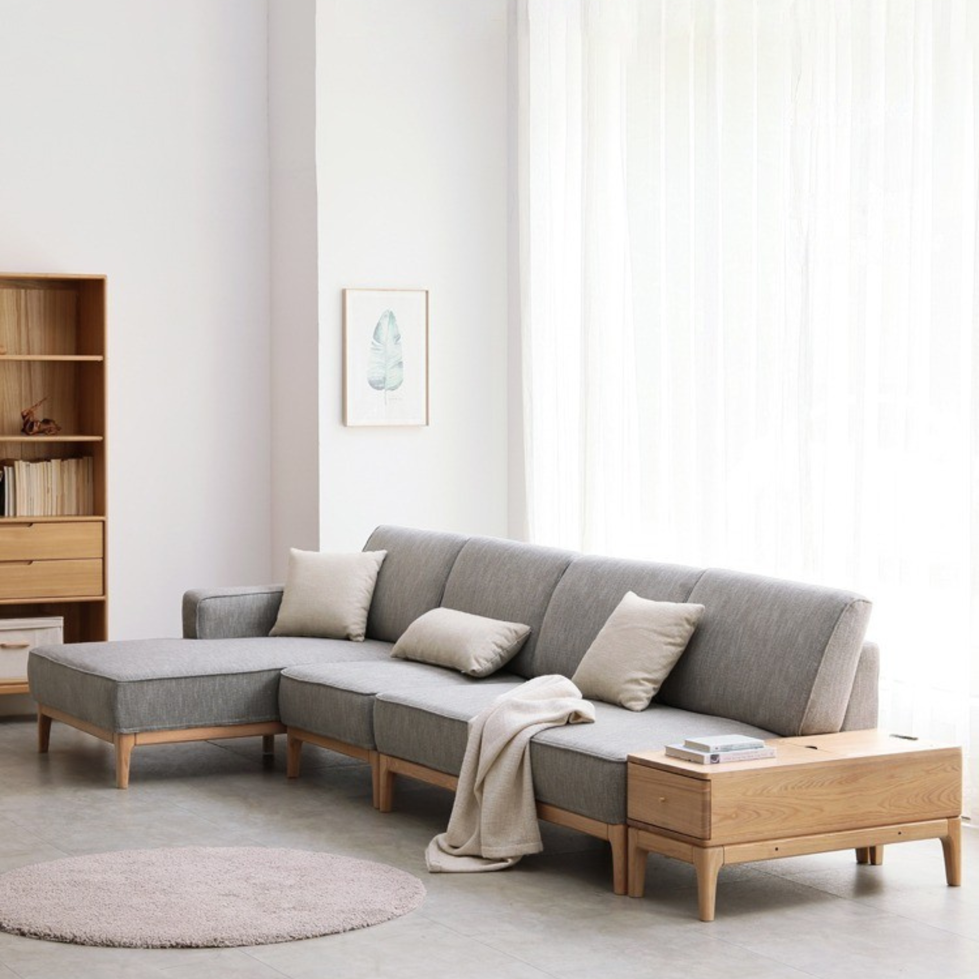Ash Solid Wood Fabric Corner Sofa Modern Simple