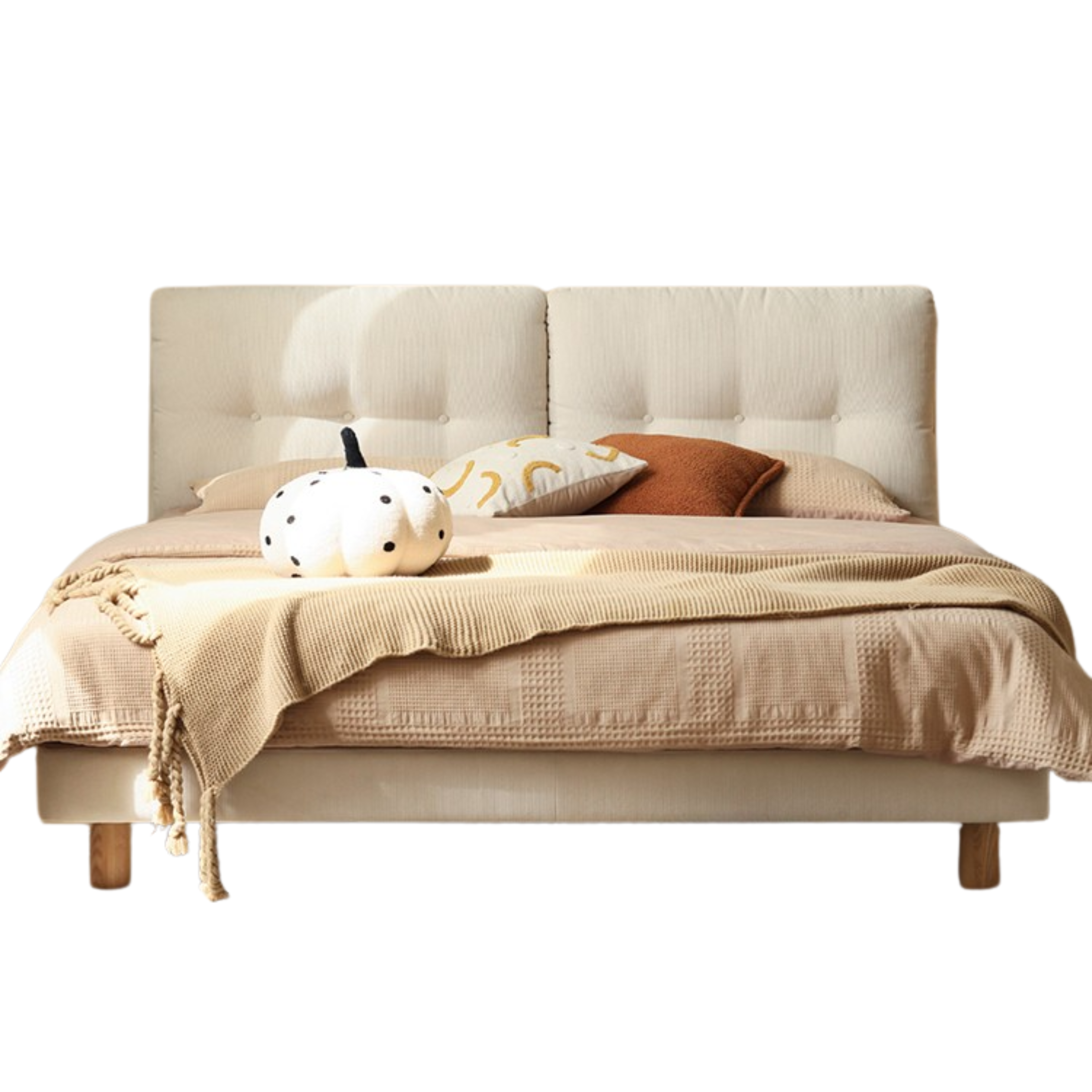 Fabric Bed Cream Style Modern Soft Bed