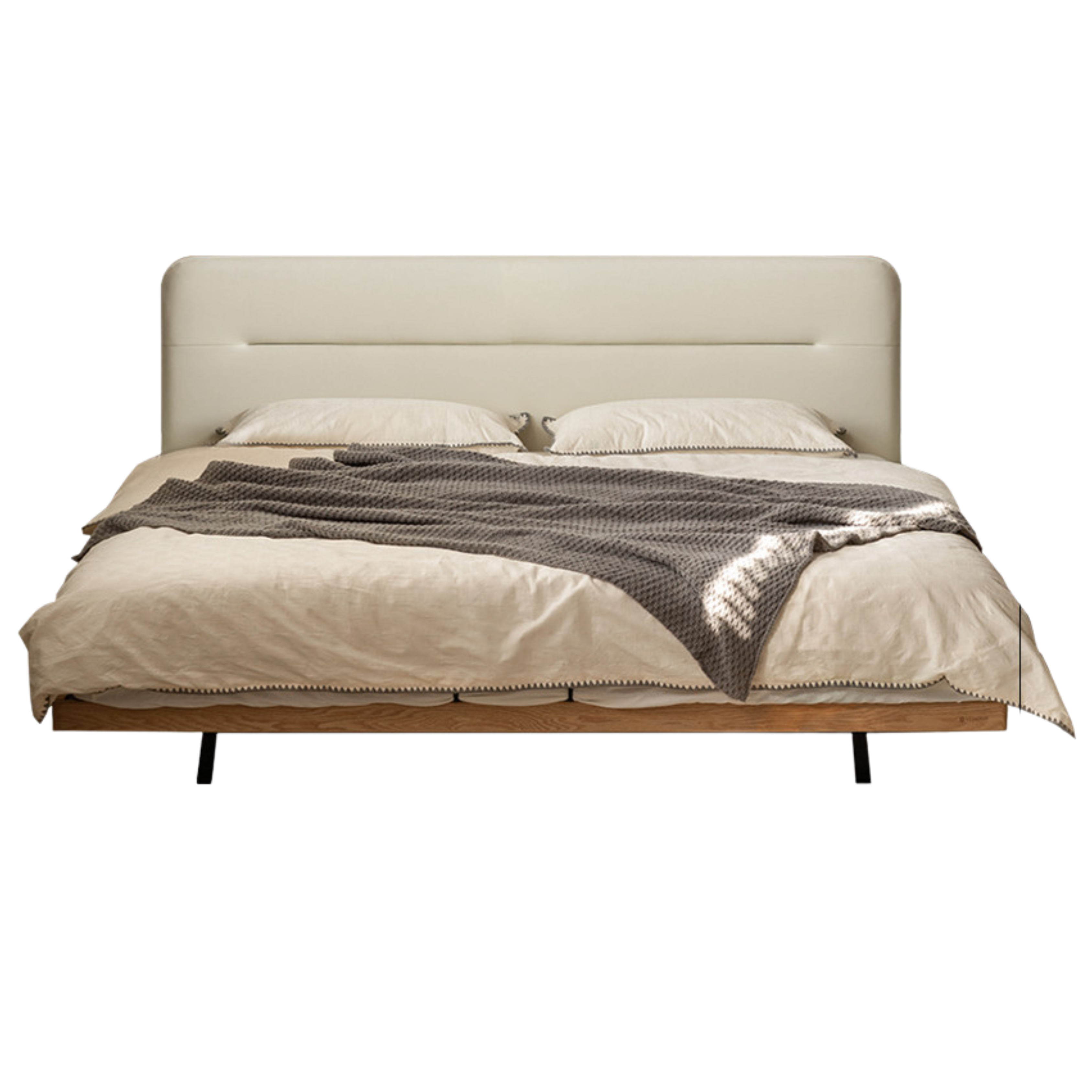 Oak Solid Wood Bed Suspended Soft Bed with Light