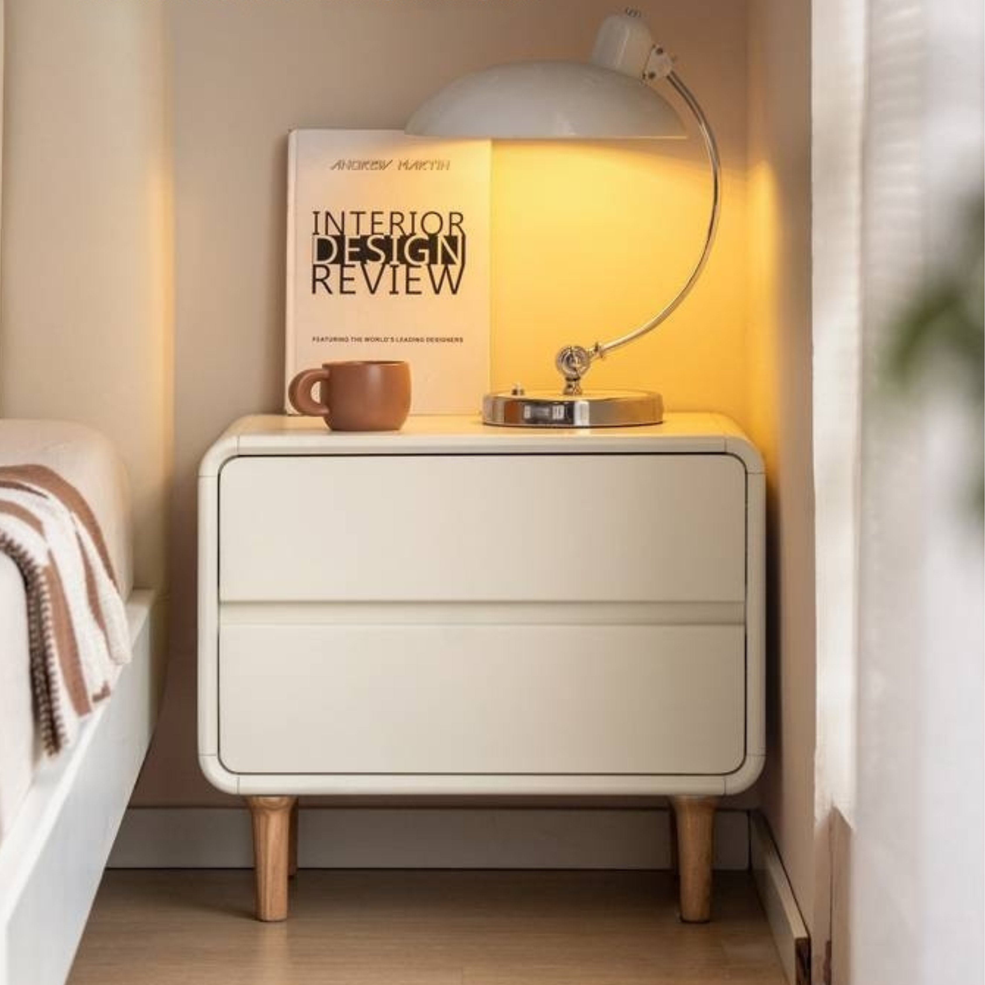 Poplar Solid Wood, Solid Rubberwood Nightstand.