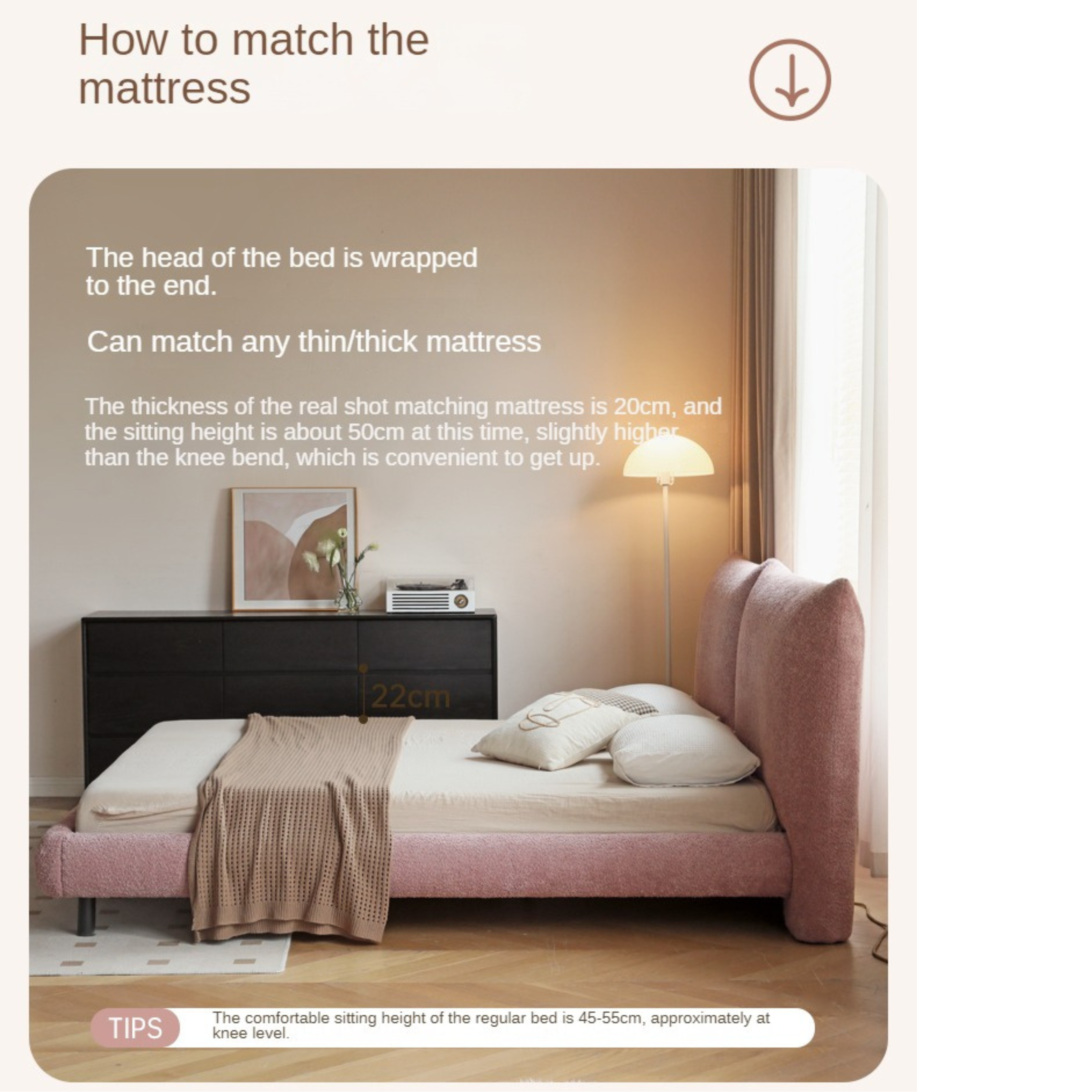 Pink Fabric light luxury big bed