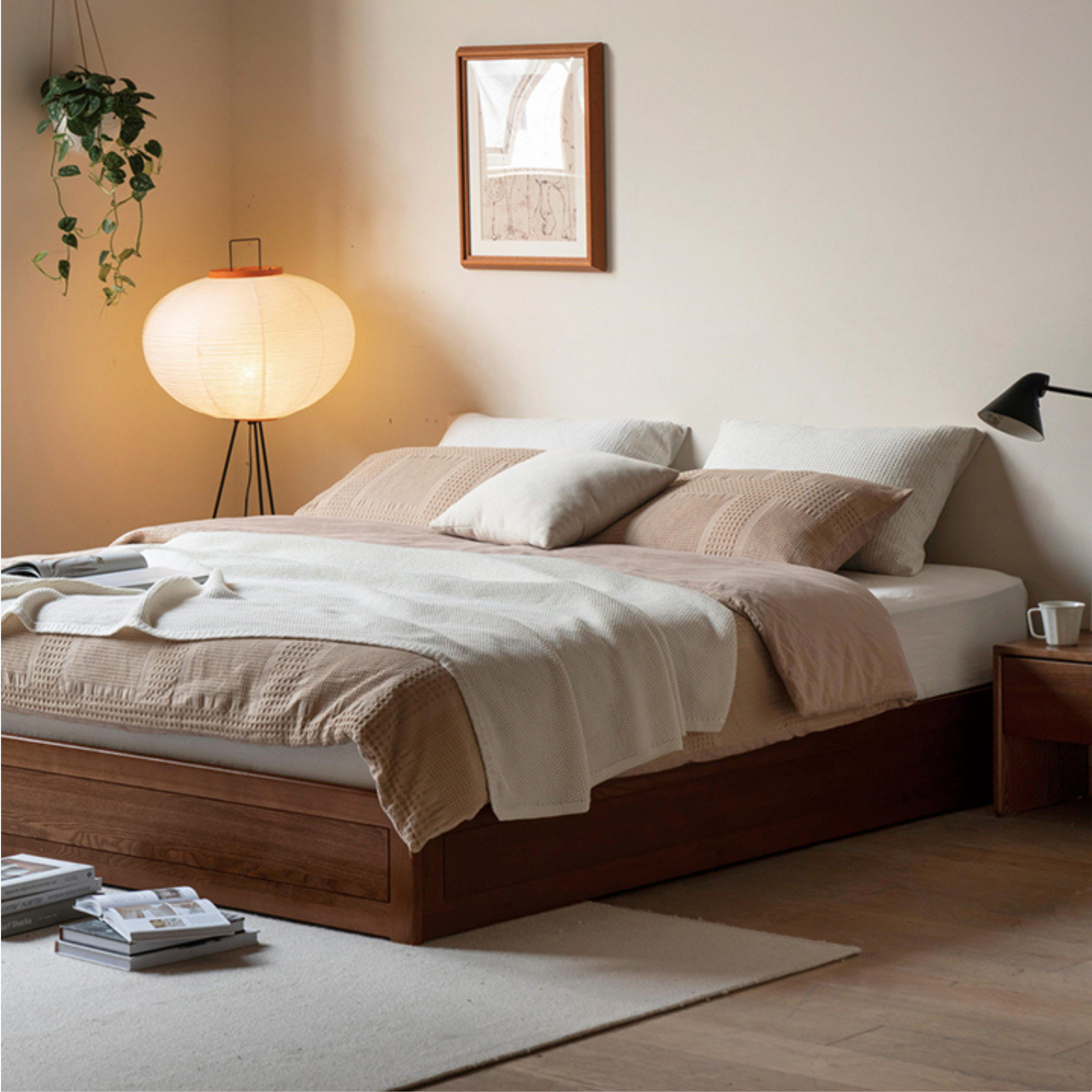 Ash Solid Wood Platform Bed, Headboard-Free Box Bed