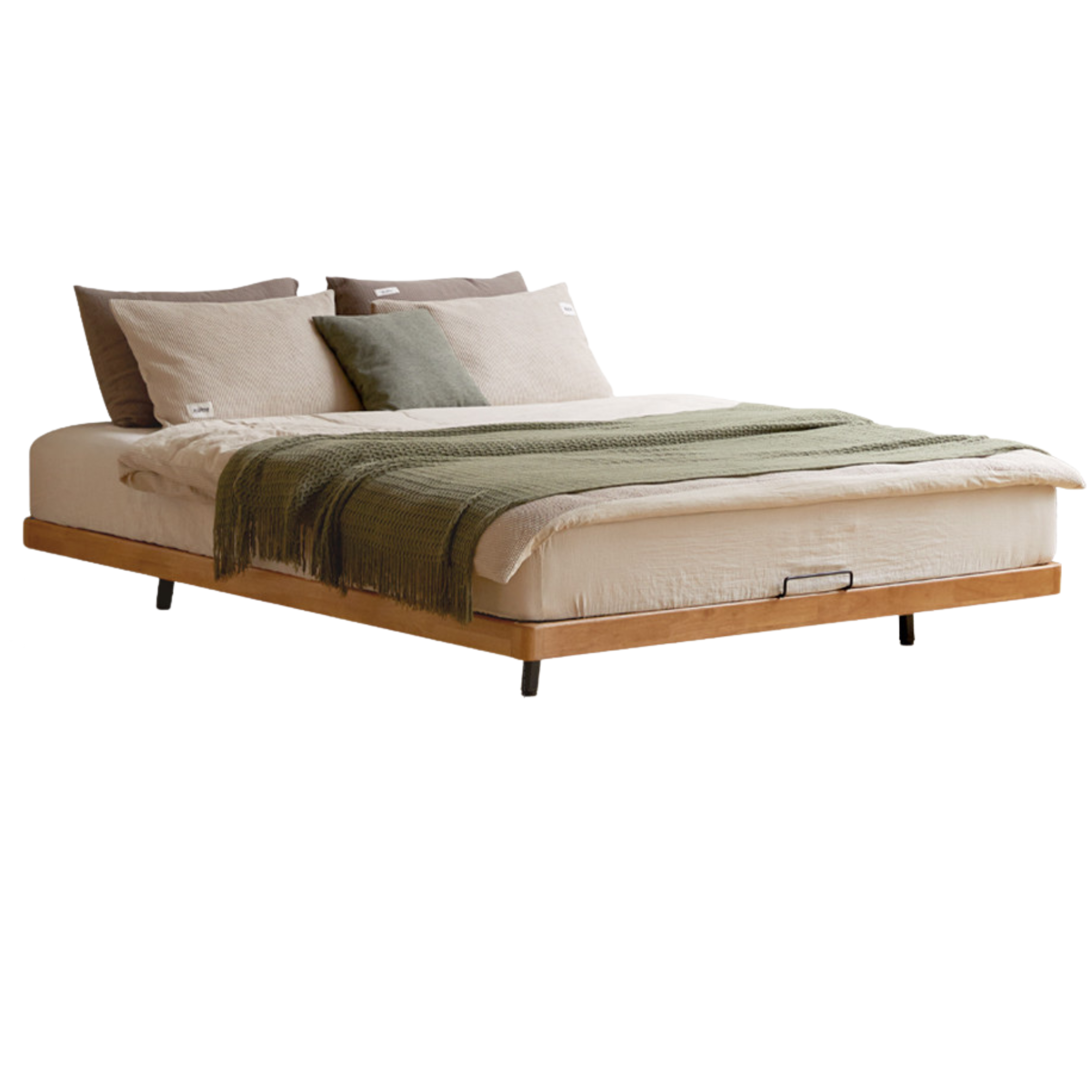 Rubberwood Solid Wood Japanese Style Suspended Platform Bed, Headboard-Free Bed