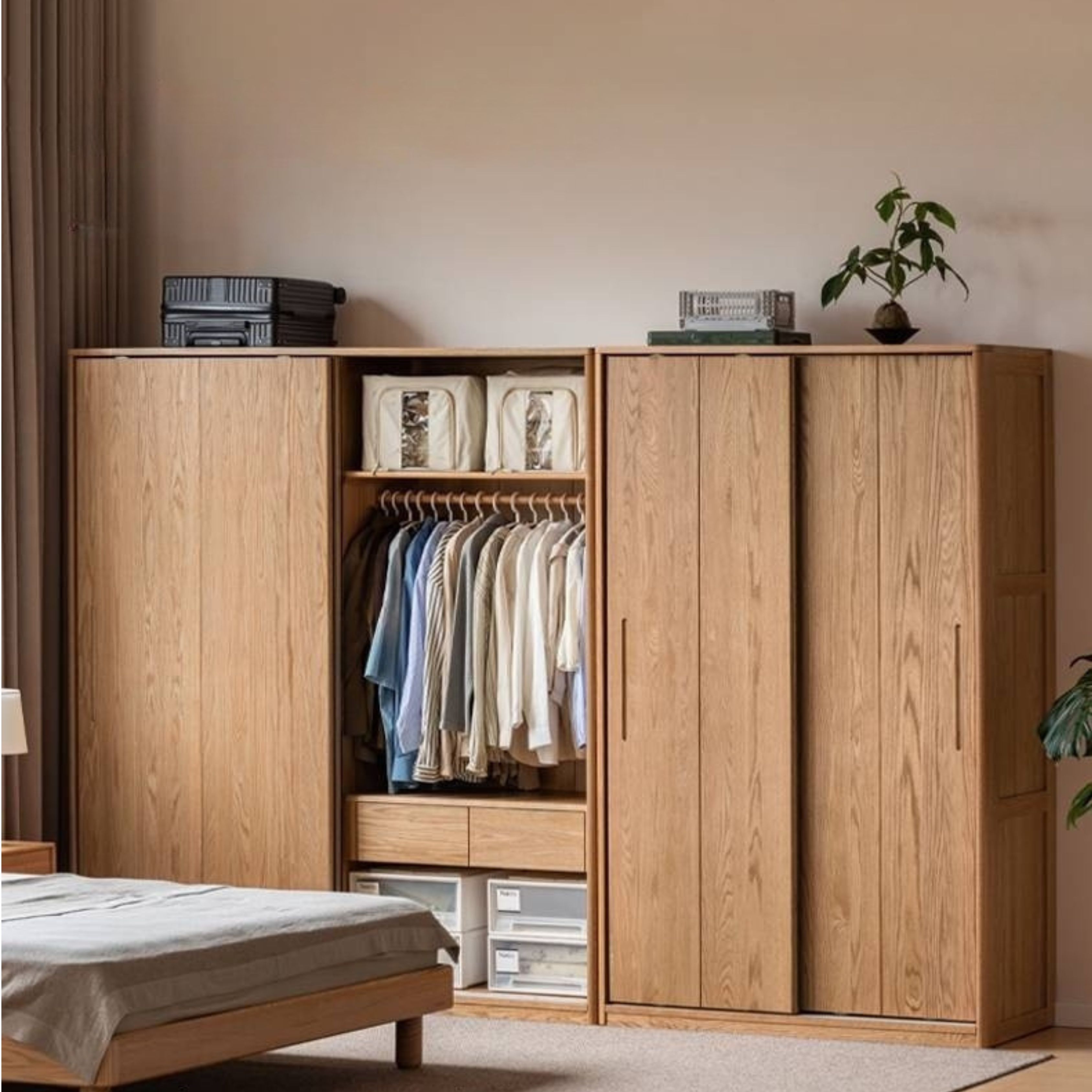 Oak, Ash Solid Wood Wardrobe Sliding Door.